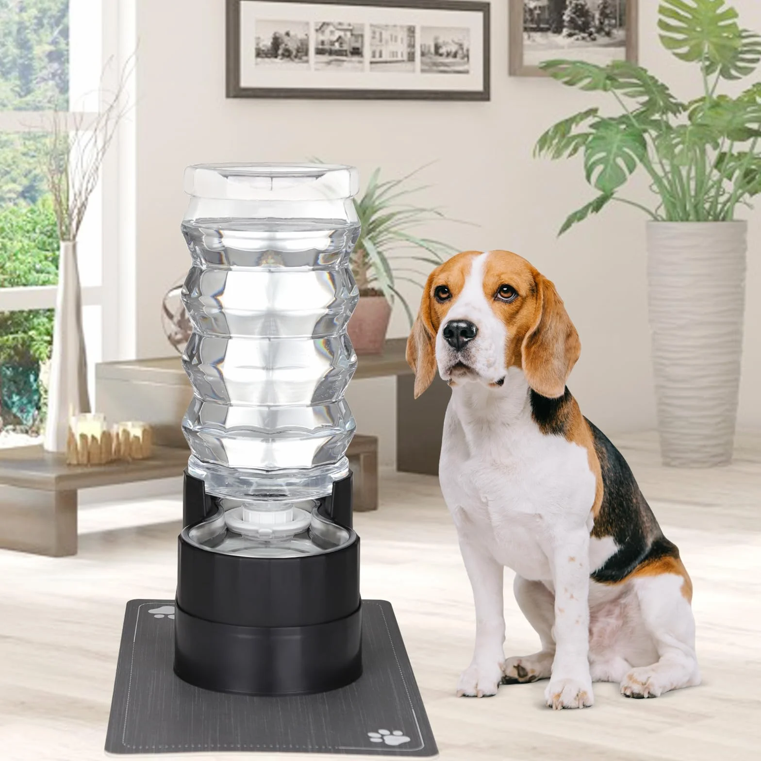 Sfozstra Bebedero automático de acero inoxidable con almohadilla impermeable, dispensador de borde elevado para gatos y perros (hierro 9L)