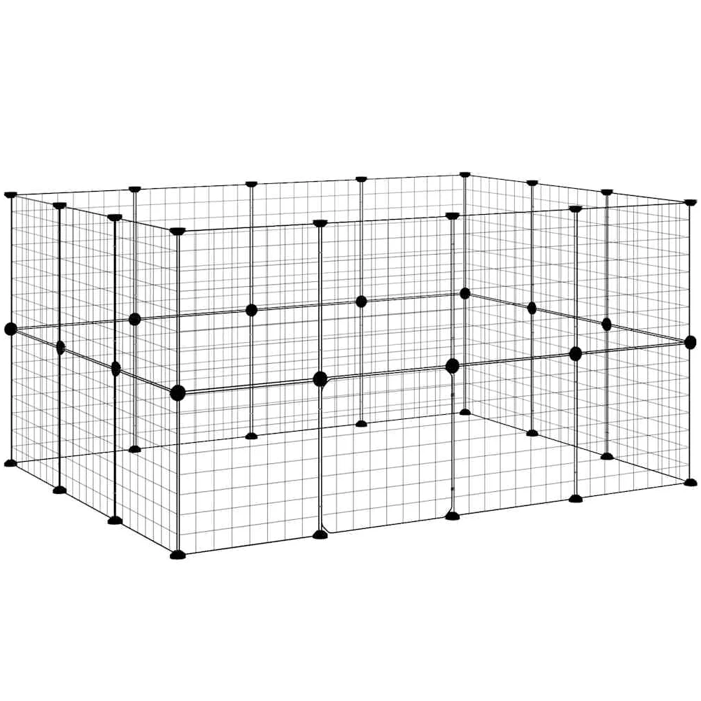 28 piezas de recinto para animales pequeños con puerta, color negro | Recinto flexible para animales pequeños hecho de acero resistente para conejos y cachorros en el salón o pasillo.