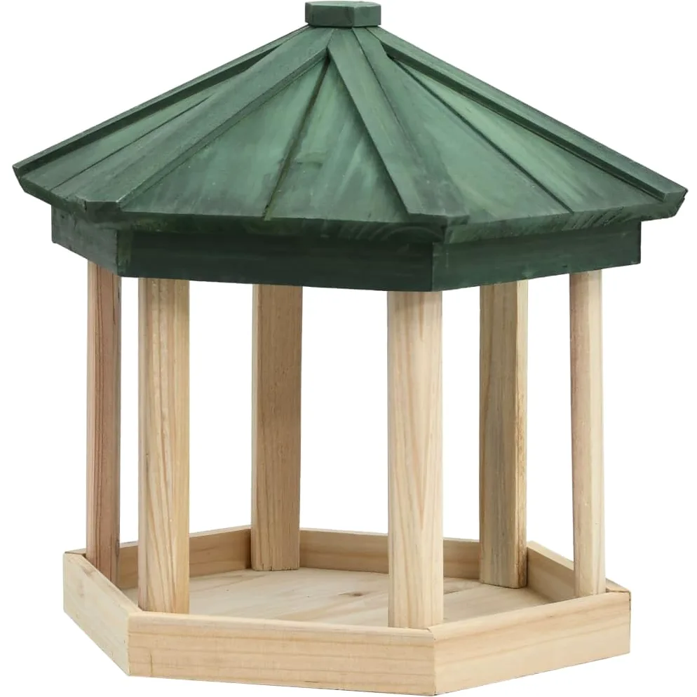 Comedero para pájaros octágono de madera maciza de abeto 33 x 30 cm, resistente a la intemperie, comedero para aves silvestres, soporte para bolas de masa de carbonero, comedero para jardín, balcón