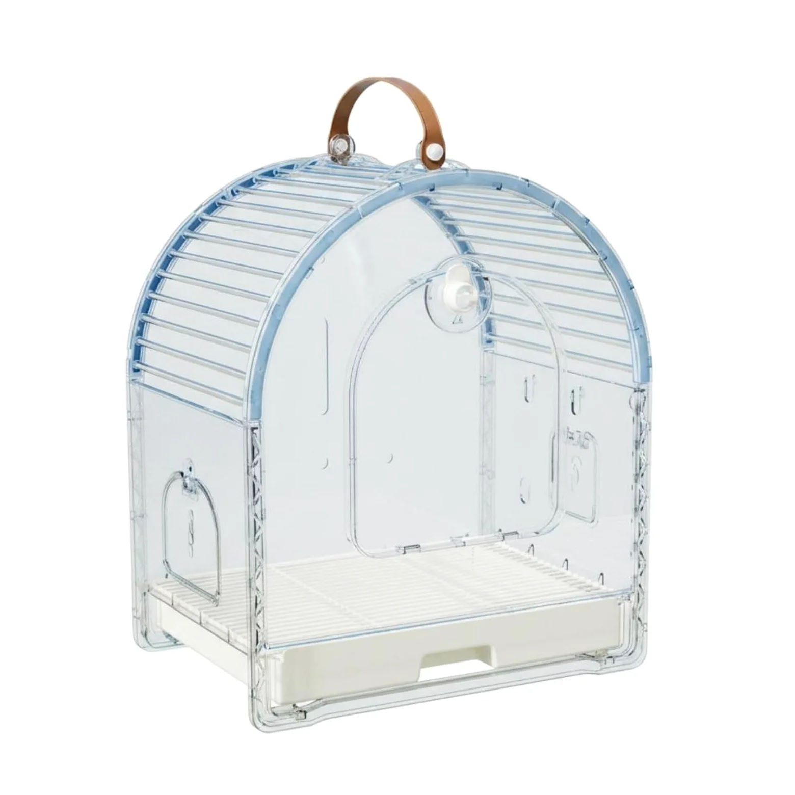 Jaula de Viaje Transparente Gran Espacio Jaula con Asa Ligero Transportador de Aves Transpirable para Salidas, Azul Claro, Mediano