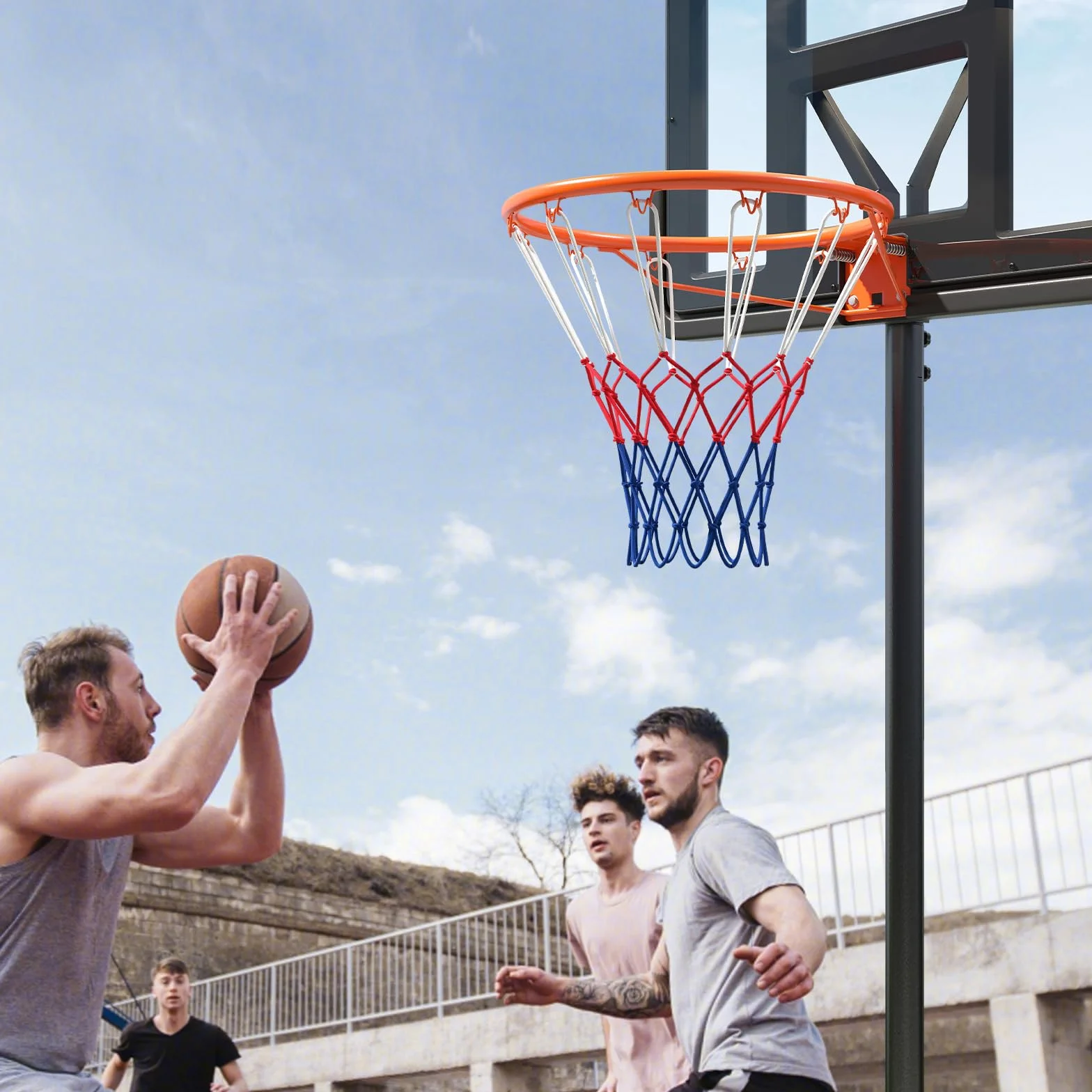 LIFEZEAL Canasta de baloncesto 45 cm diámetro montaje pared aro sólido hueco soporte red interior exterior