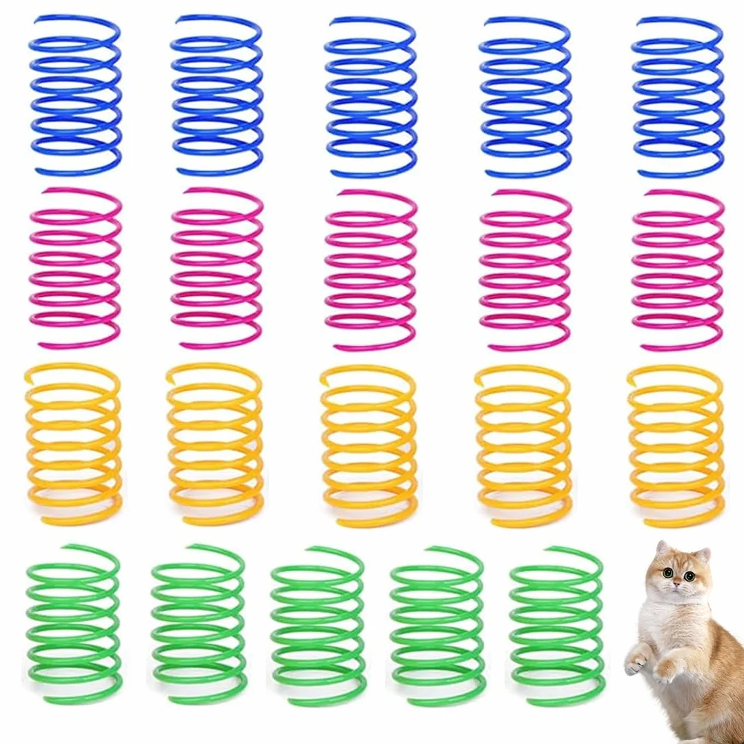 20 Piezas Juguete para Gatos en Espiral, Juguete de Resorte Plegable de Plástico, Juguete Colorido de Muelles en Espiral para Mascotas (Colorido)