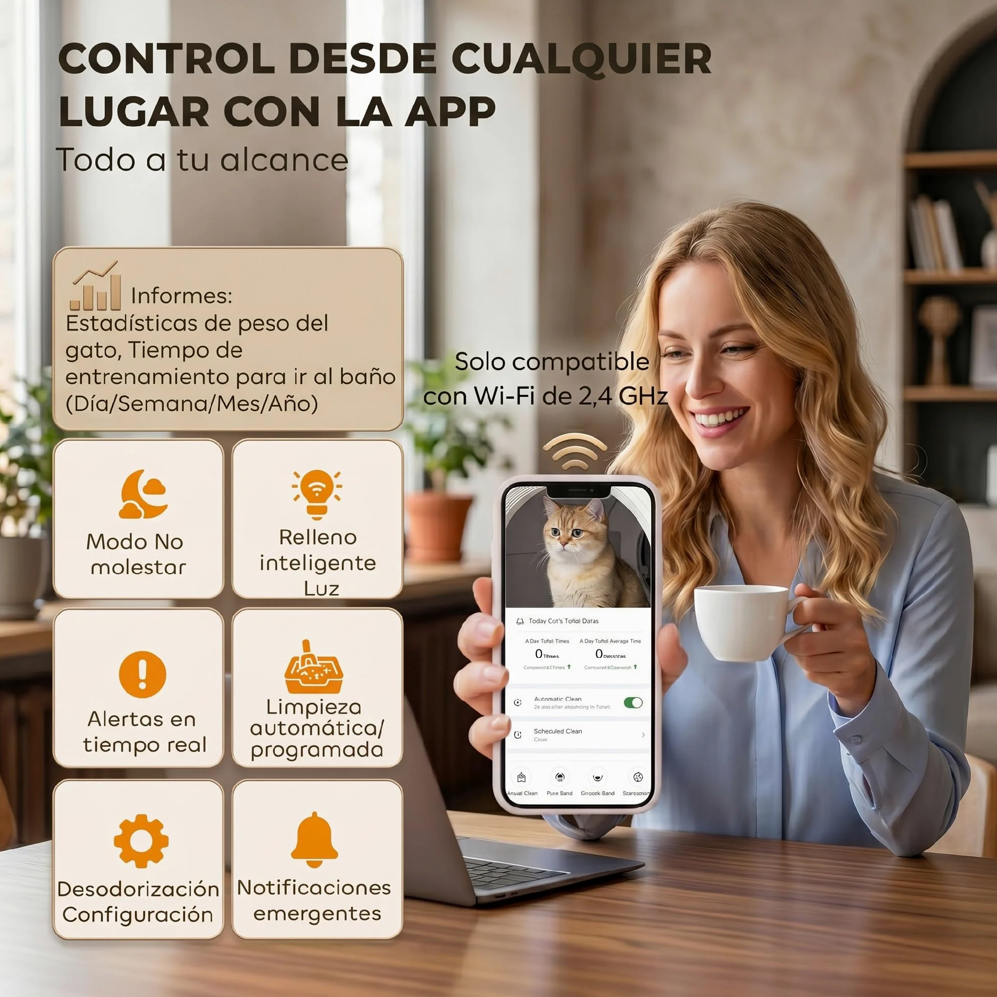 PawHut Arenero Gatos Autolimpiable 72L Extragrande con Control por App | Sensores de Seguridad, Control de Olores y Ruido, Gel Desodorante, Alfombrilla y Bolsas de Basura