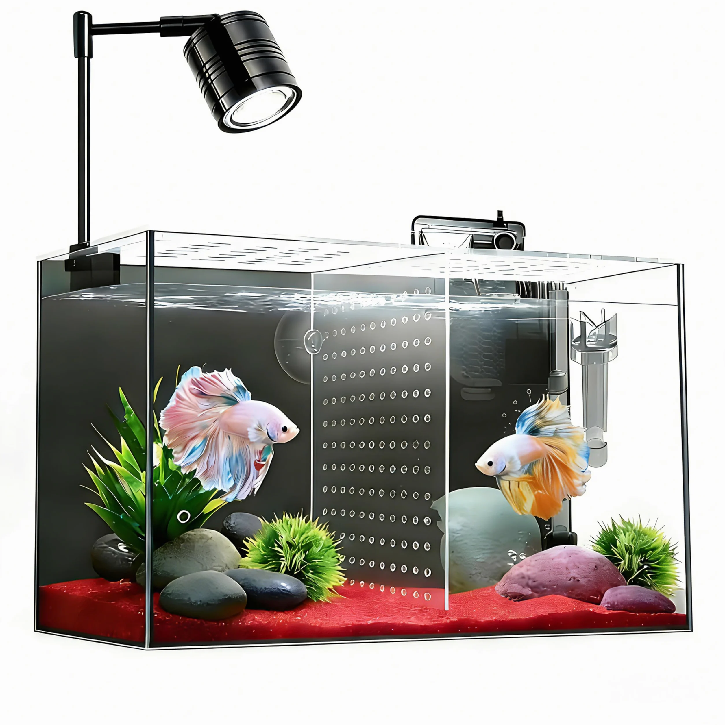 IP134-Acuario de vidrio negro de 3 galones con luz descendente