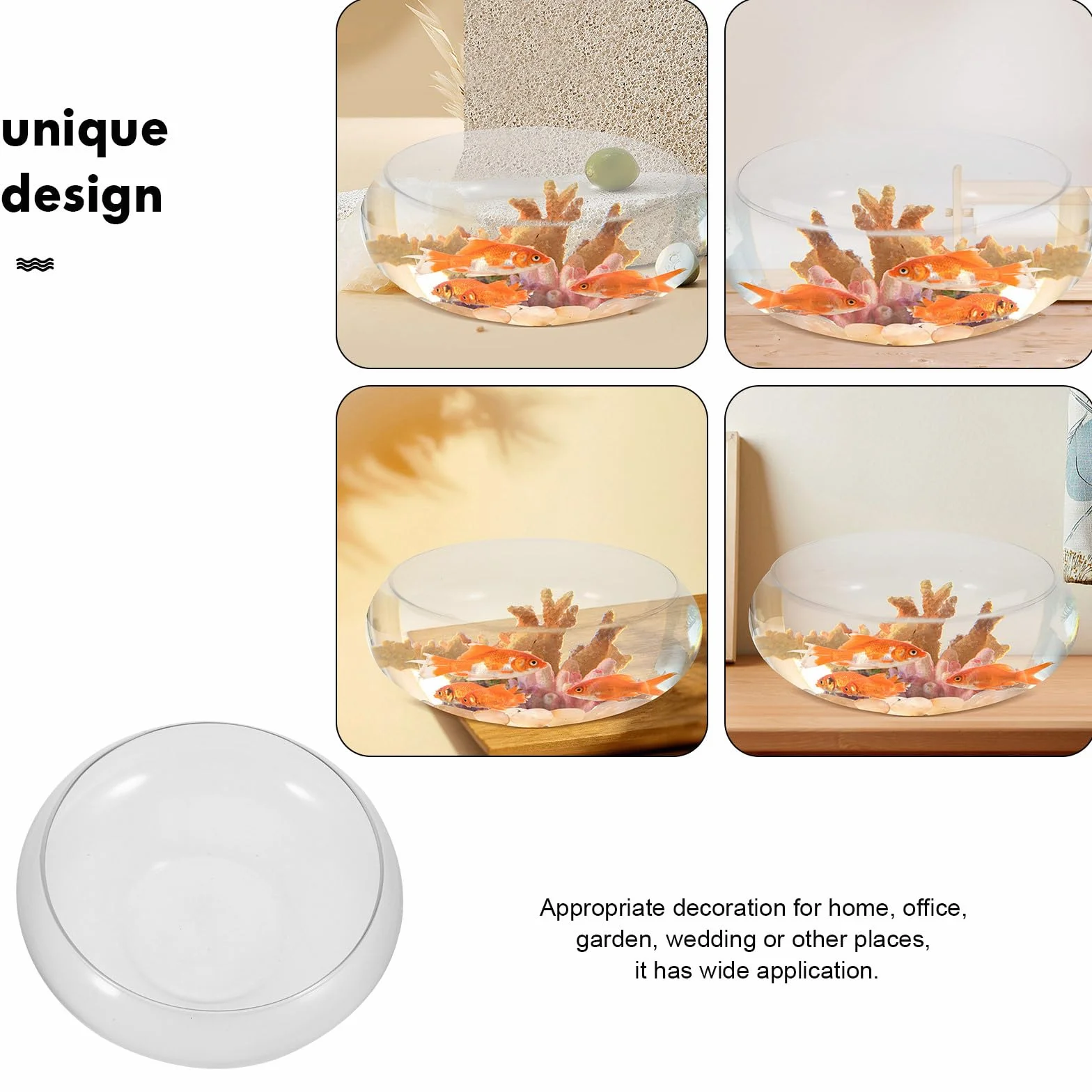 GANAZONO Pecera Transparente De Vidrio Redonda De 9.84X9.84X3.93In Maceta Hidropónica para Escritorio Acuario Portátil para Pequeños Peces Decoración De Hogar Oficina Y Jardín