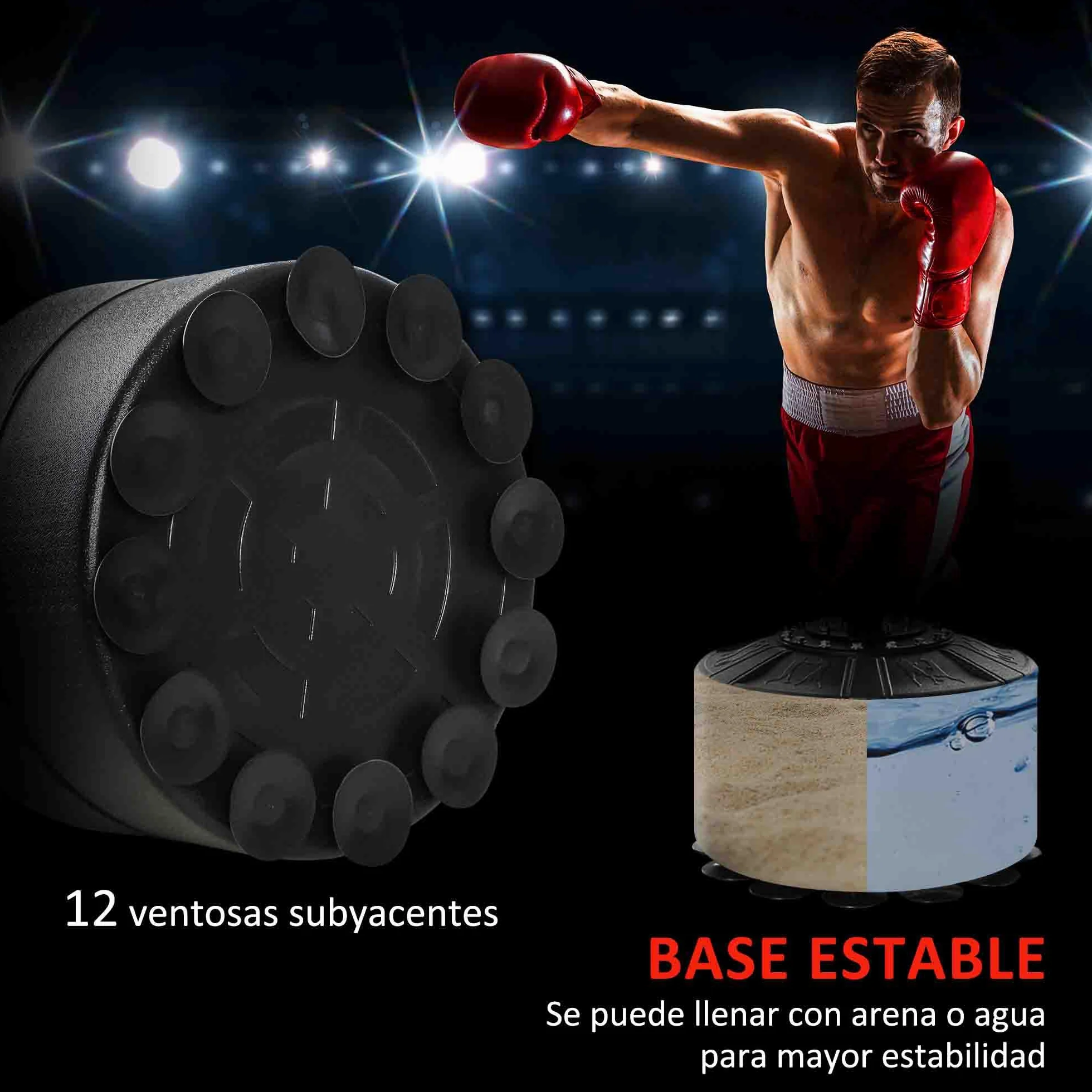 HOMCOM Saco de Boxeo de Pie 160-230 cm 360° Barra Giratoria 2 Bolas de Velocidad Base Rellenable Punching Ball Adultos Niños MMA Muay Thai