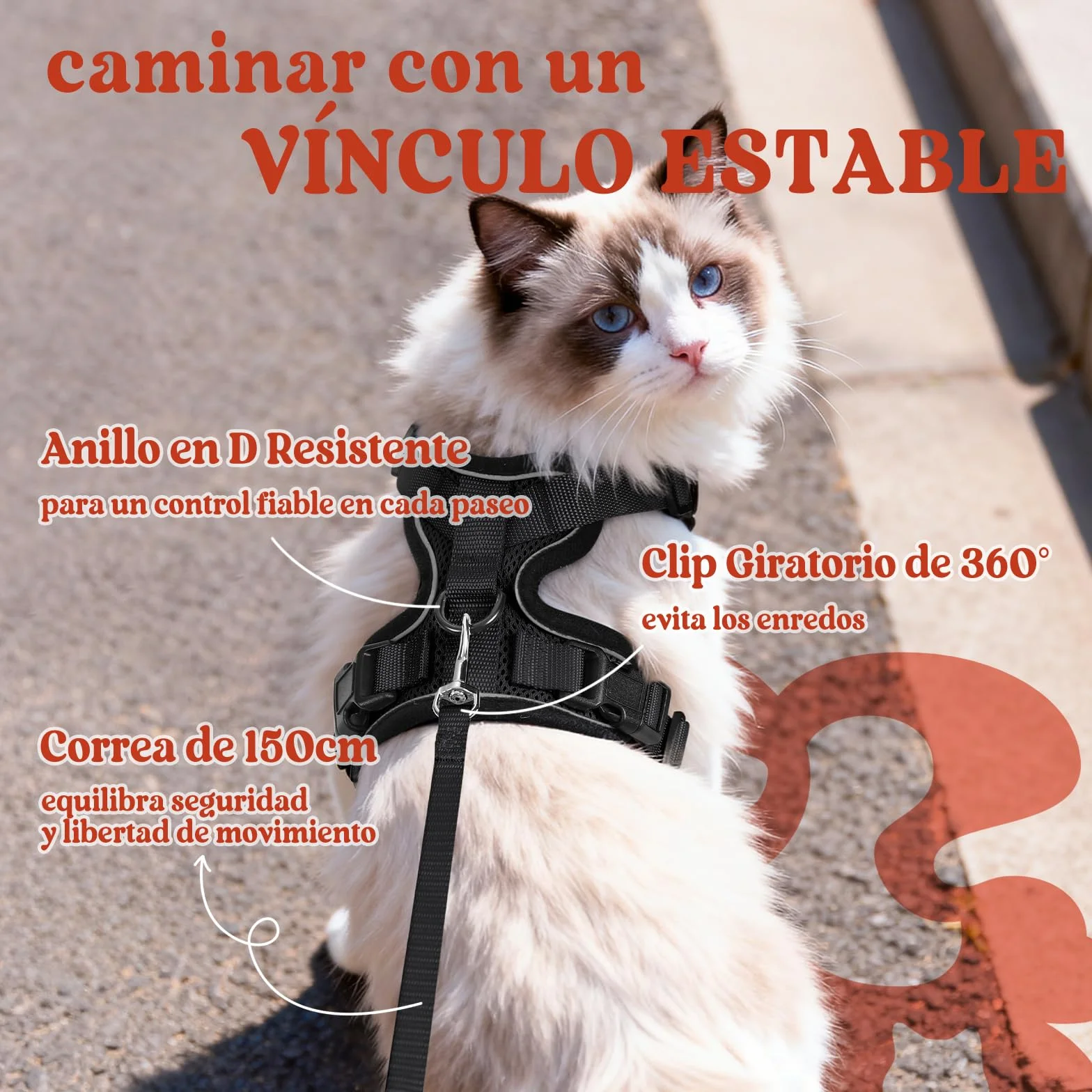 rabbitgoo Arnes para Gatos Antiescape con Correa 150cm, Arnes Gato Ajustable Reflectante, Chaleco de Tela de Malla Suave y Transpirable, Arnés Gato Pequeño para Caminar Entrenar, XS, Negro
