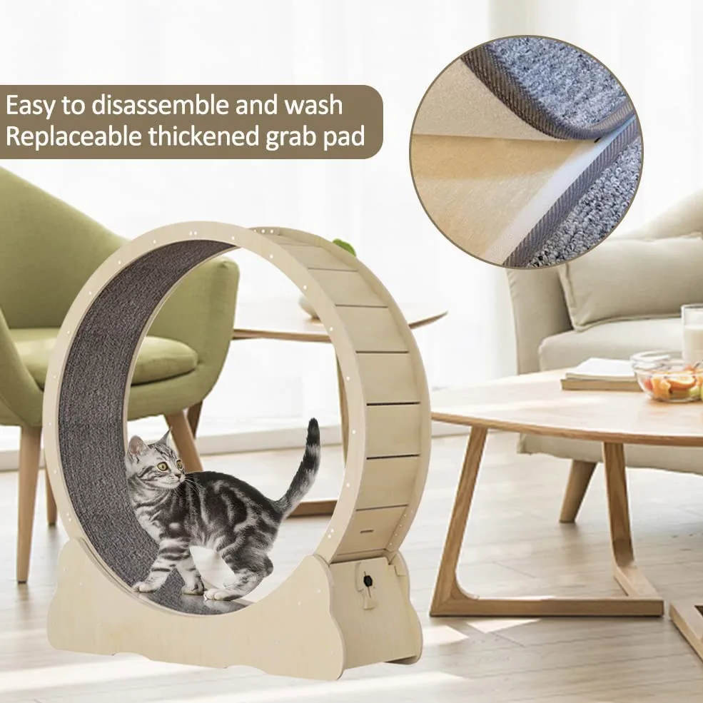 Bicicleta de paseo para gatos, 132 cm, cinta de correr con suelo de moqueta, dispositivo de fitness para perder peso, para una vida más larga del gato (madera natural, XXL)