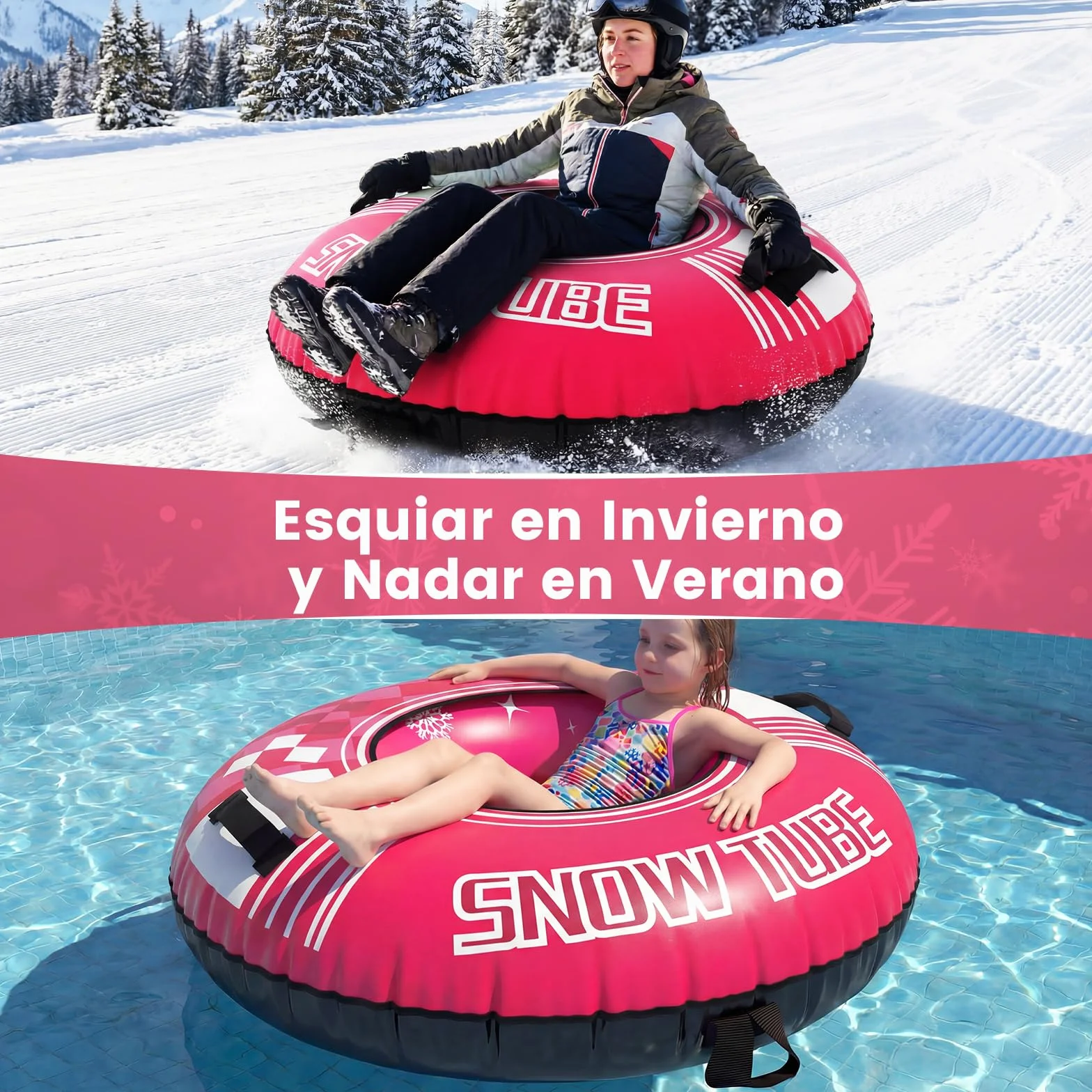 COSTWAY Trineo de Nieve Inflable 107 cm con Correa de Remolque Desmontable