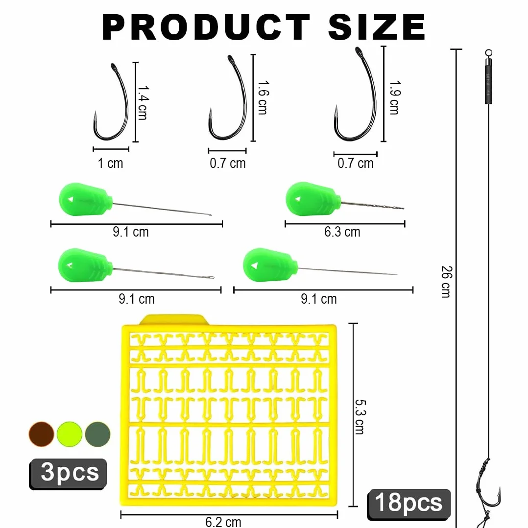 Set de 18 anzuelos para Pesca de Carpas, Aparejos de Pelo, Aparejos boilie con Tapones boilie