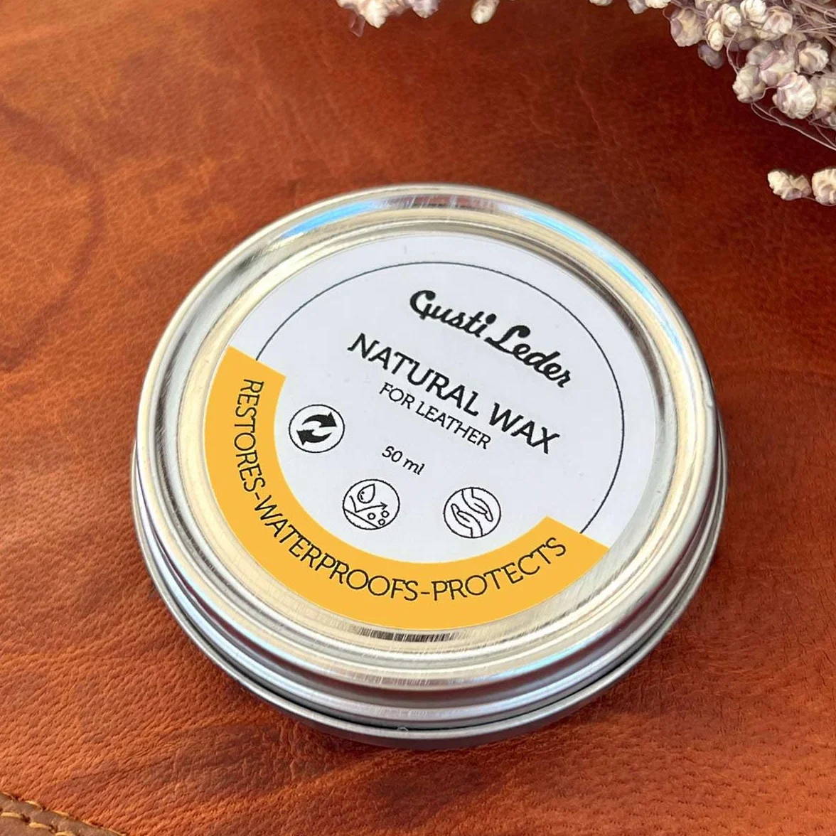Gusti Leder Natural Wax - Cera de abejas para el cuidado del cuero para sofá, bolsos, zapatos y coche - grasa para cuero para brillo, protección y suavidad