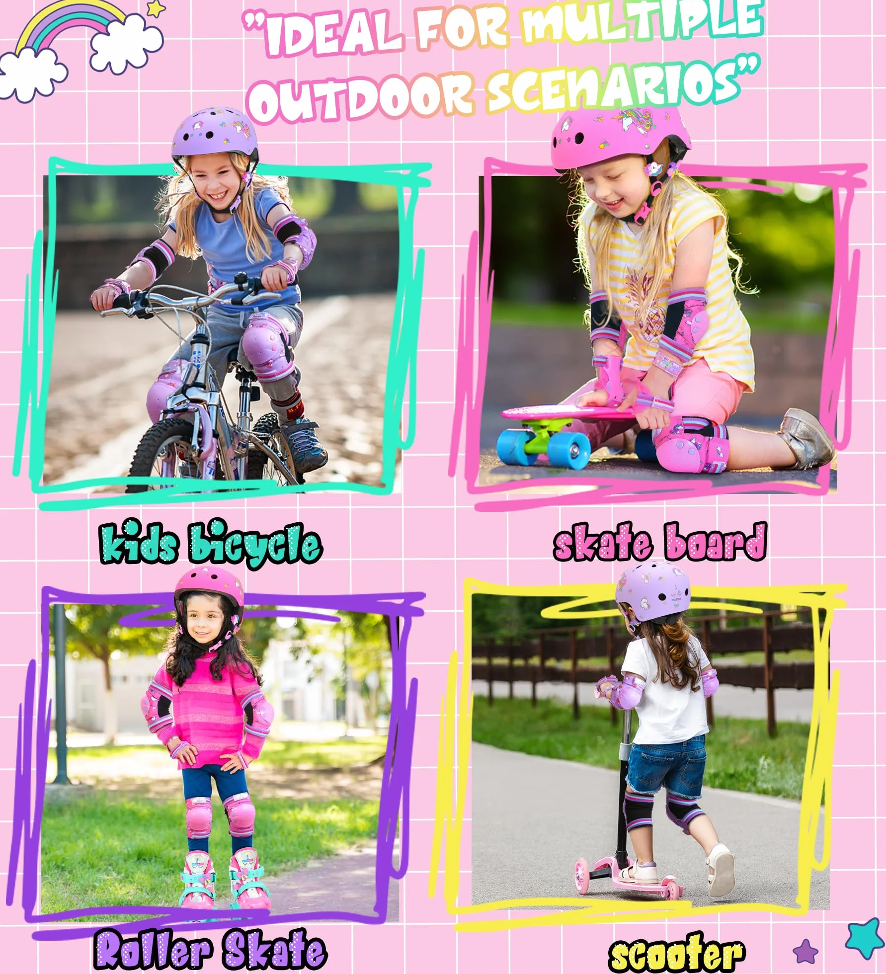 Unicornio Rodilleras Protección Patines Infantiles con Bolsa de Cordón para Patinaje Skateboard Bicicletas
