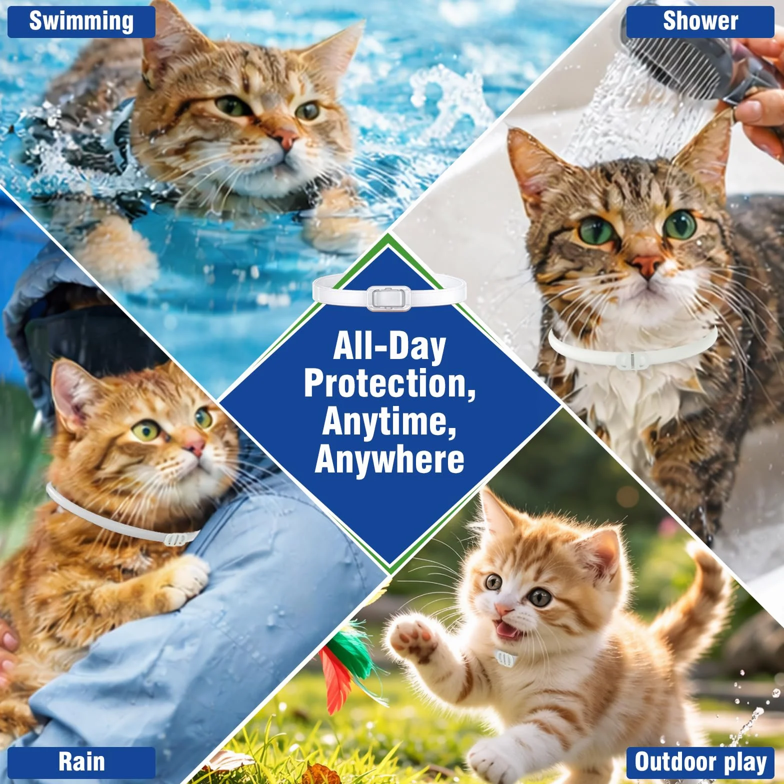 Inpumo Collar Antiparasitario para Gatos, Collar Antipulgas y Garrapatas Ajustable, Gregado con Aceites Naturales, Impermeable, Apto para Todos Los Gatos,12 Meses de Protección (1 Pack)