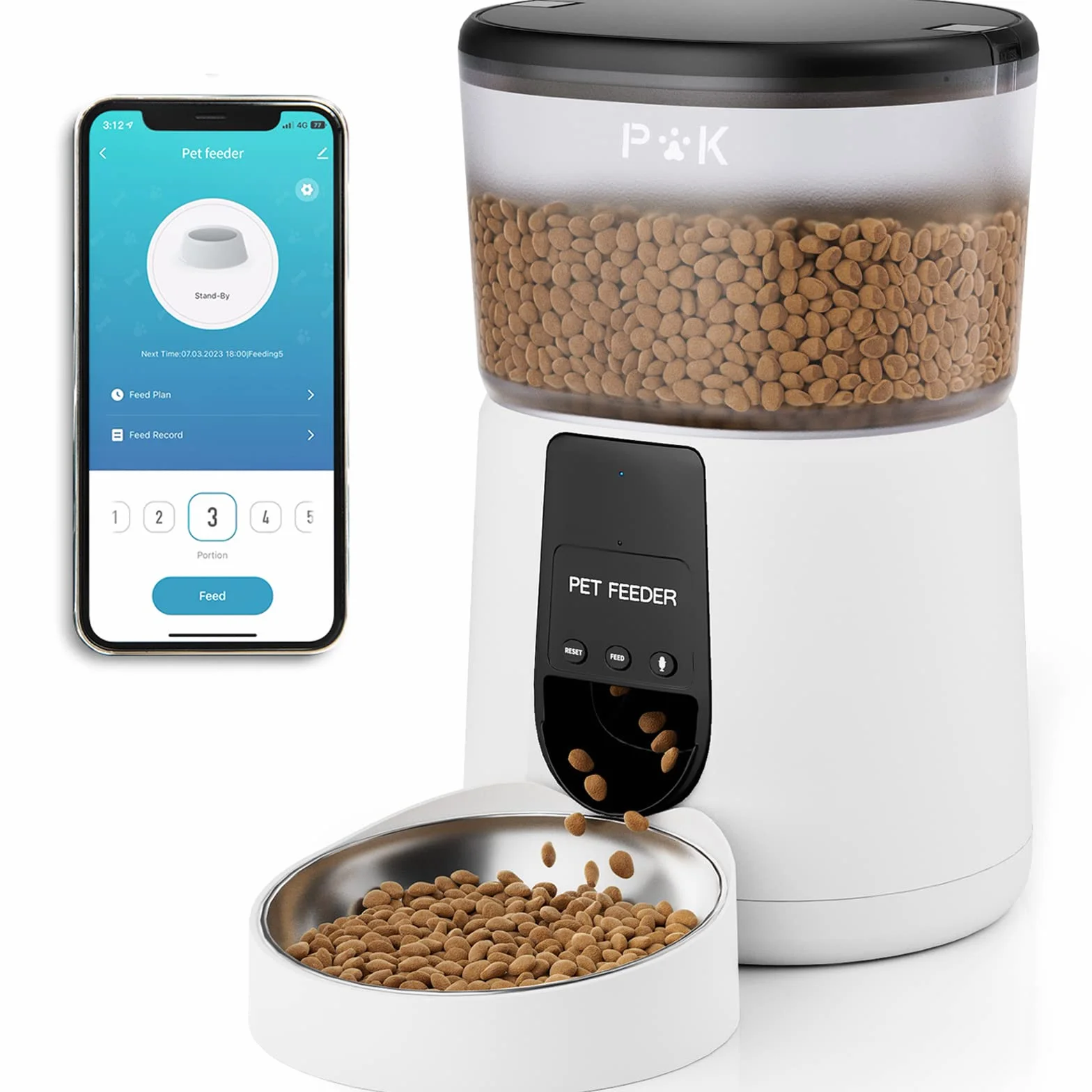 PUPPY KITTY Comedero Gato Automatico, 2.4G WiFi 4L Dispensador Comida Gatos con Bol de Acero Inoxidable, App Control, Grabación de Voz 10S, 1-10 Comidas
