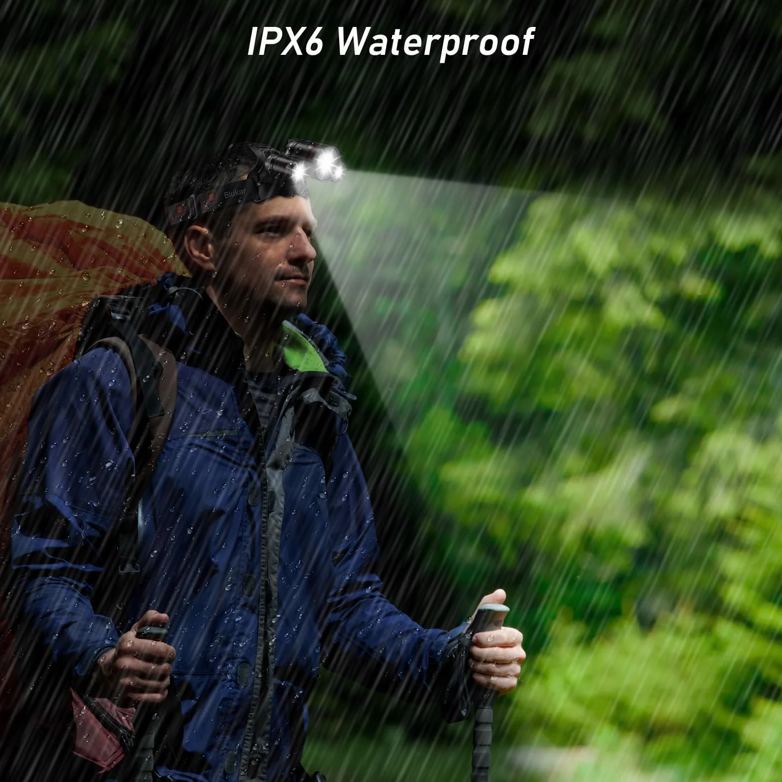 Blukar Linterna Frontal LED Recargable 8000L Superbrillante Impermeable IPX6 90° Ajustable 5 Modos de Luz Roja