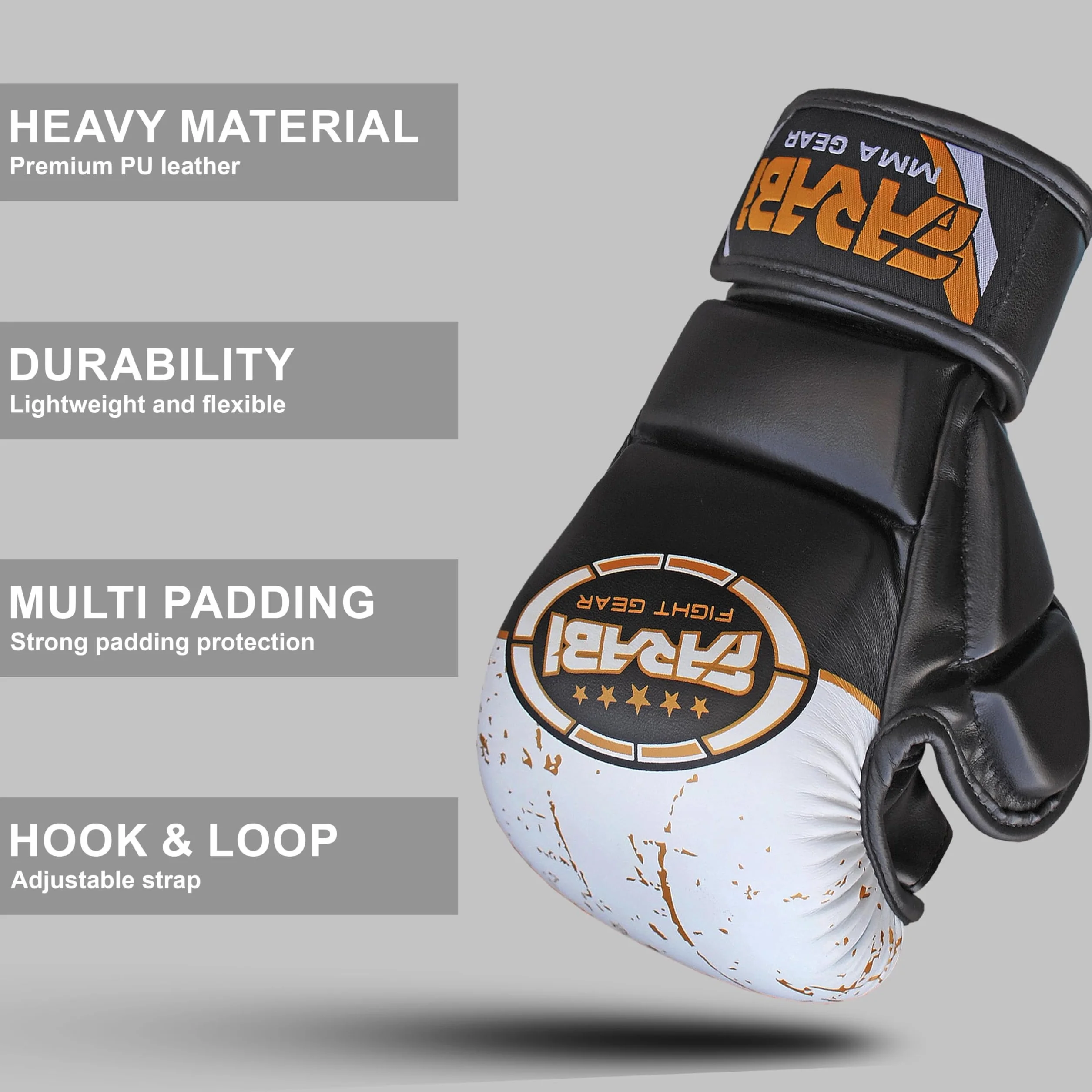 Farabi Sports Guantes MMA con Soporte de Muñeca Ajustable, Palma Abierta para Muay Thai y Entrenamiento