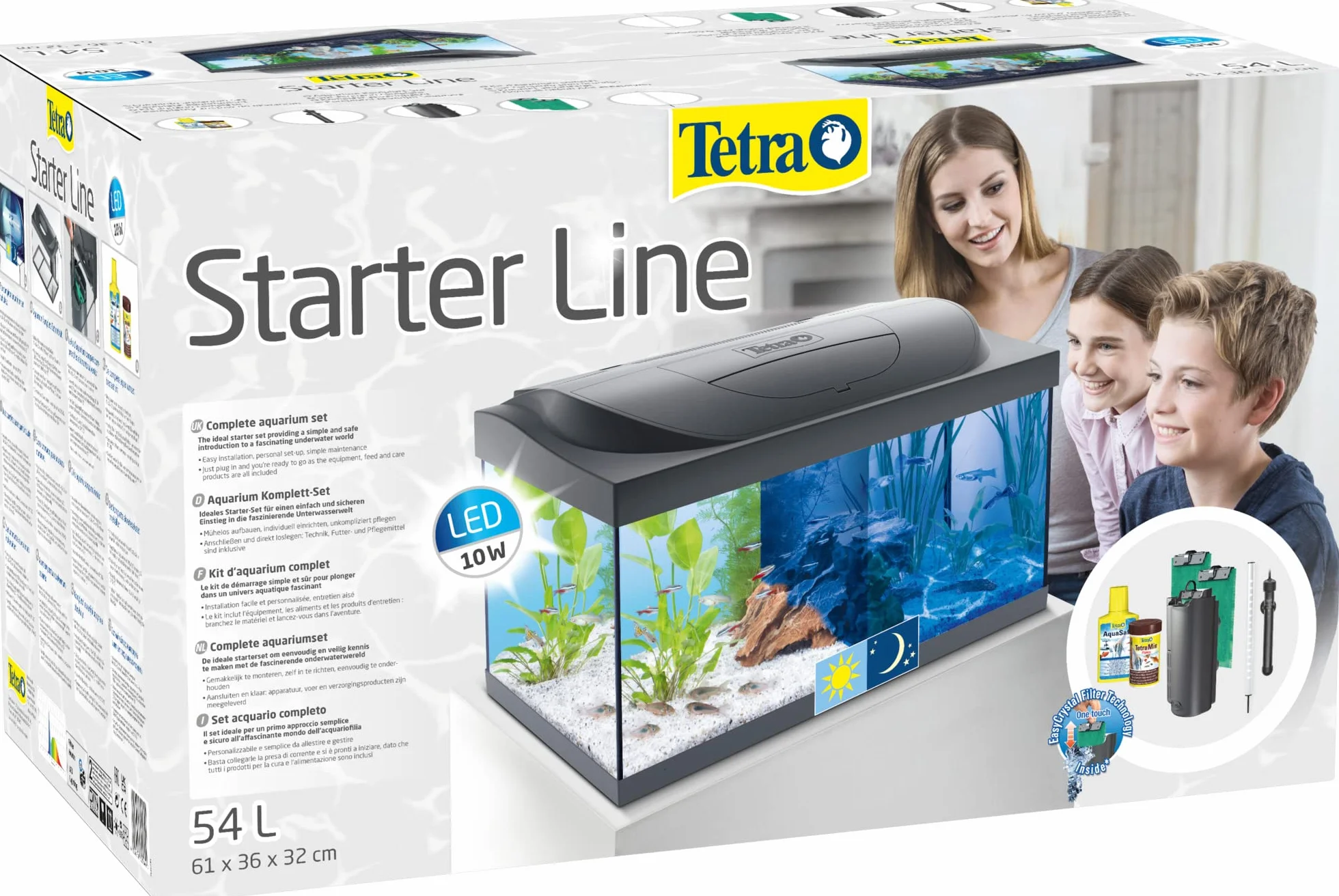 Tetra Starter Line LED 54L Acuario de inicio grande, bombilla LED con modo luz diurna/nocturna