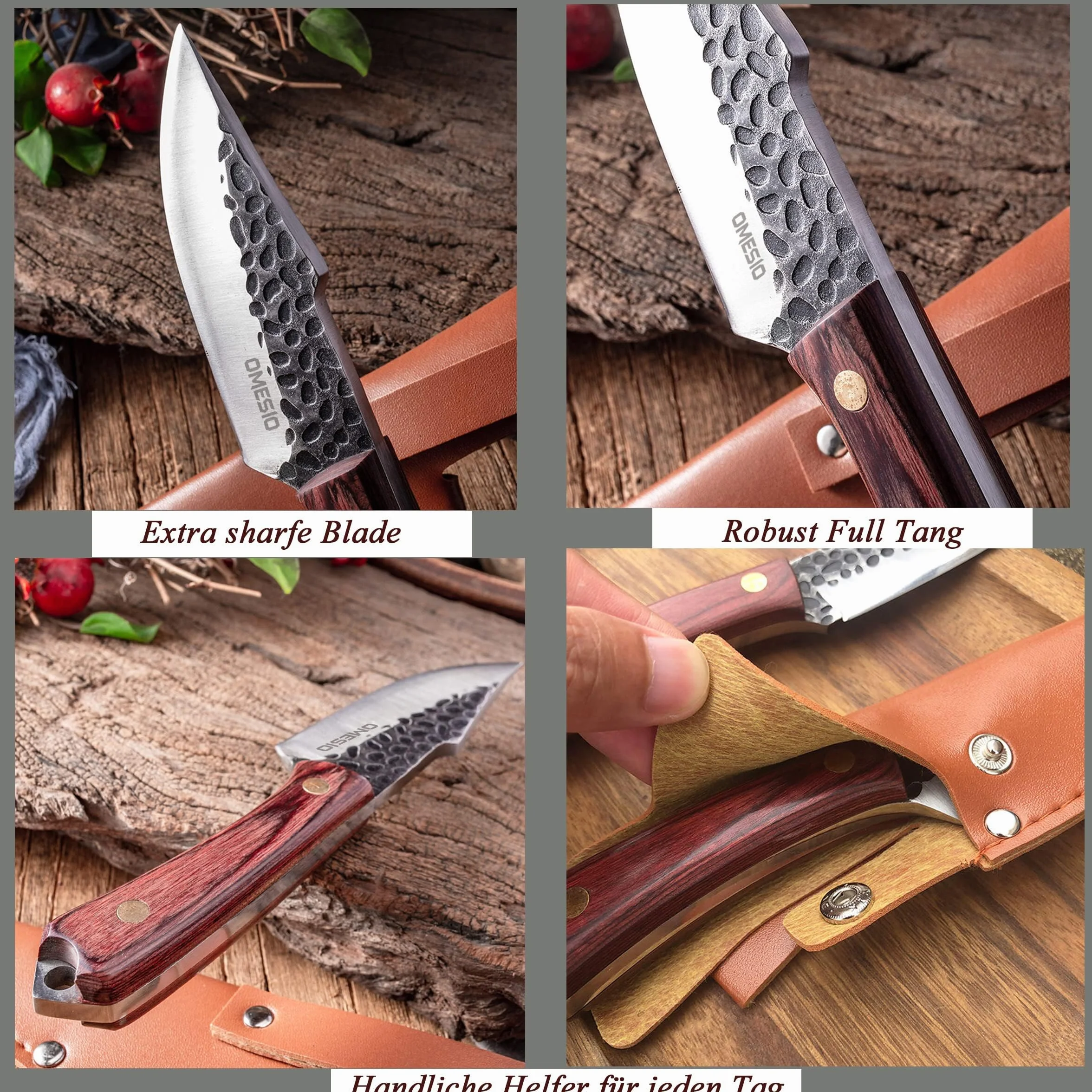 Cuchillo Bushcraft al aire libre, hoja templada, compacto