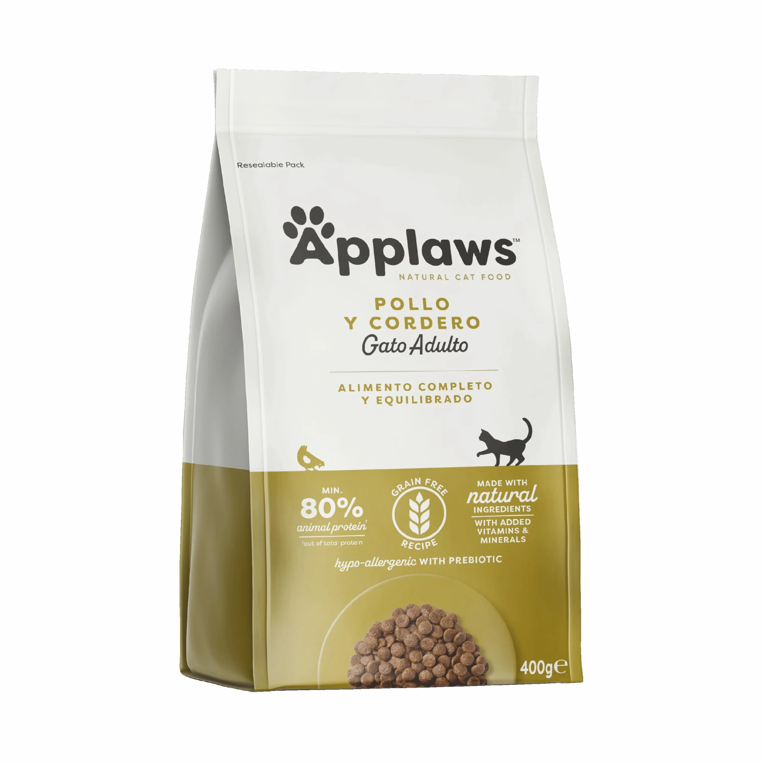 Applaws Alimento Seco Completo para Gatos Adultos, sin Cereales de Pollo con Cordero Adicional - 400g Bolsa Resellable