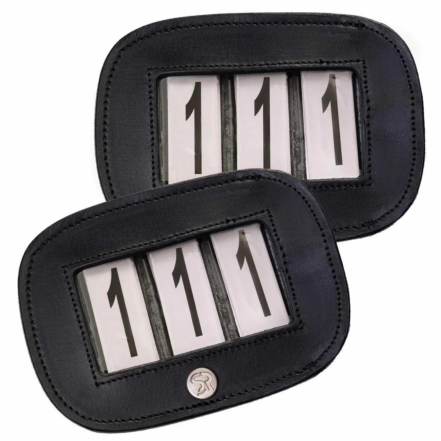 SUNRIDE Soporte para números para Caballos, 3 dígitos, 1 par, Piel auténtica, Negro