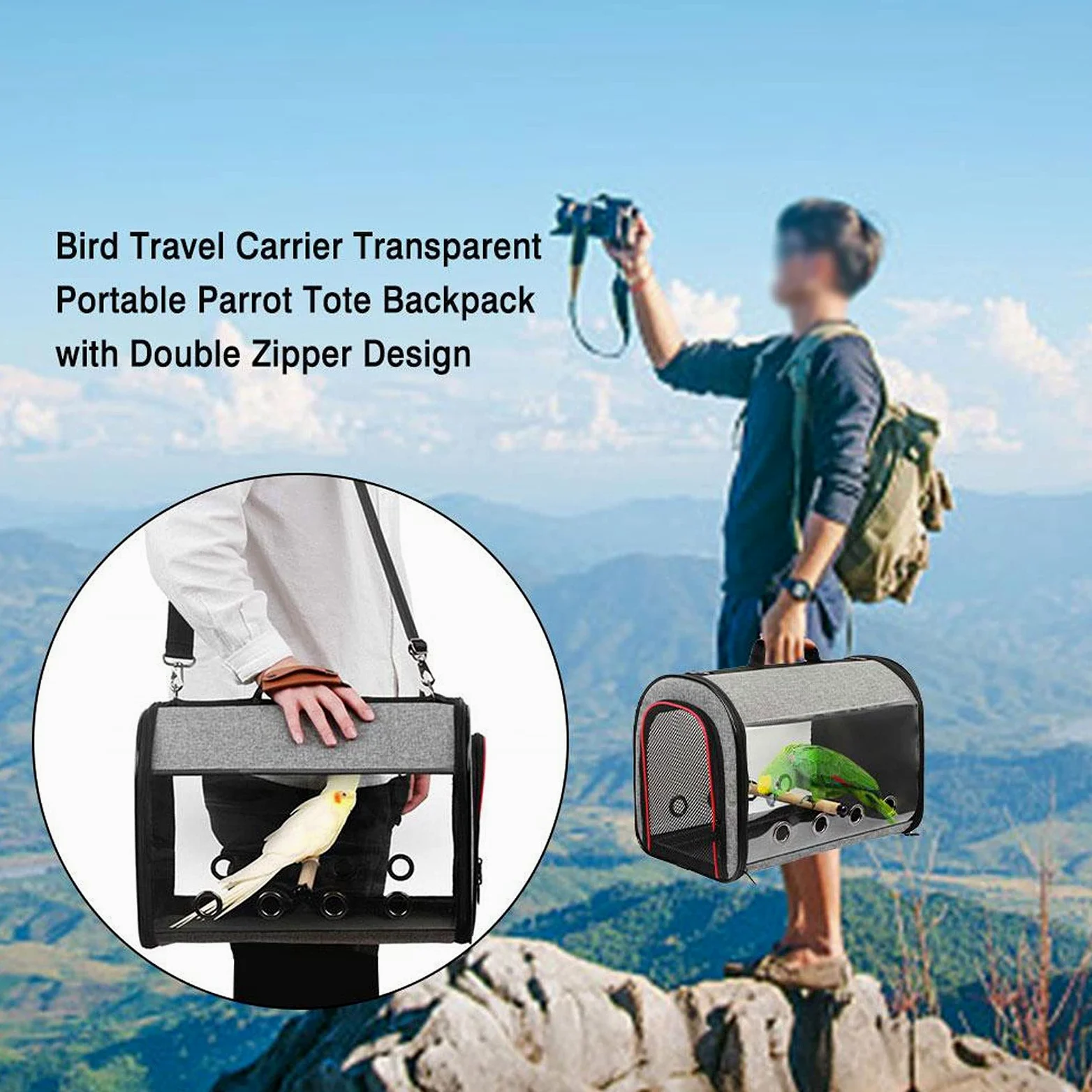 Liudan Jaula de Pájaros Pájaro Pájaro Travel Carrier Transparente Parrot Pájaro Pájaro Cause Mochila de Asas con Doble Cremallera Diseño Caja de Transporte de Aves Jaula