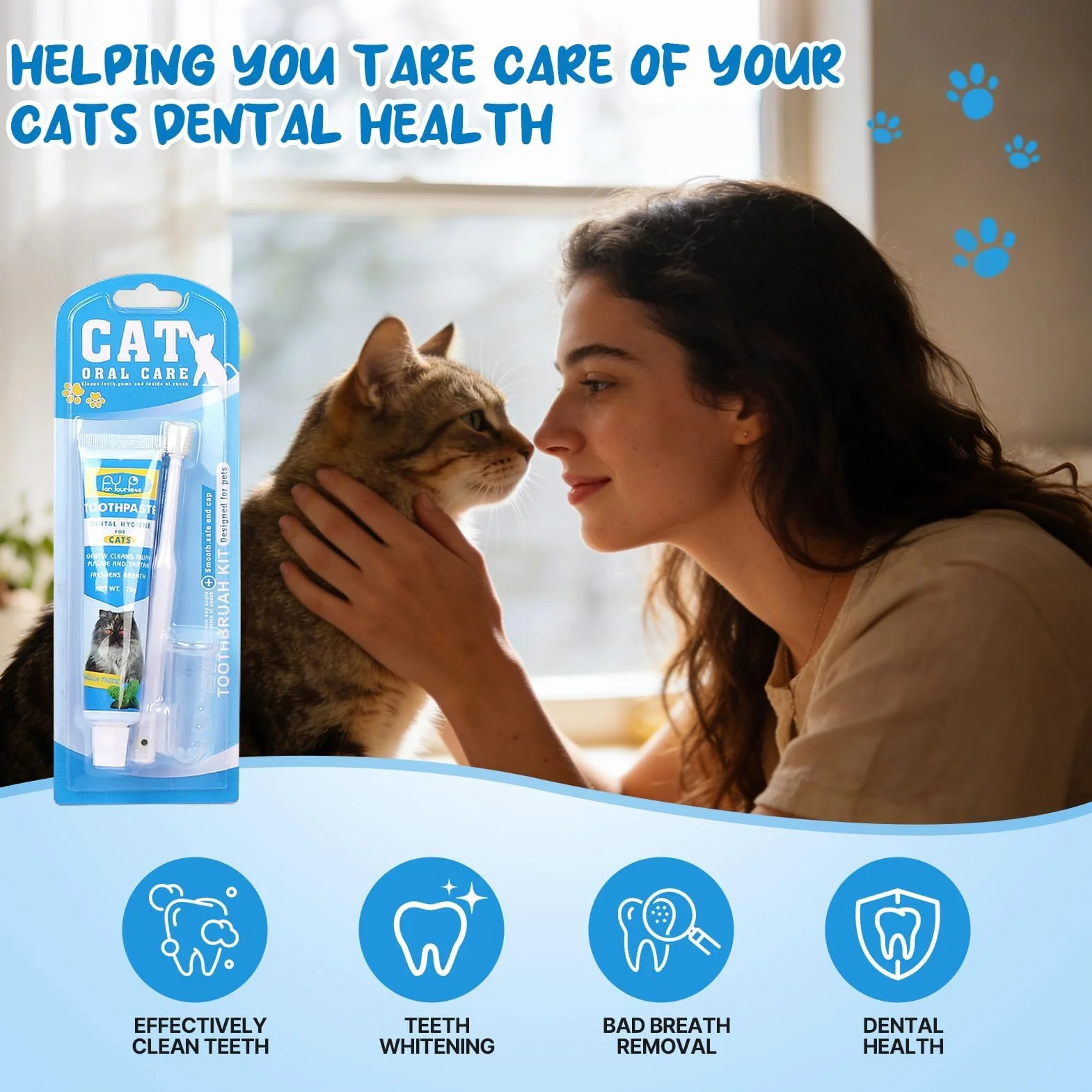 Pasta de dientes para gatos con cepillo de dientes y cepillo de dientes para perros y gatos, elimina la placa y el sarro, aliento fresco y bueno para los dientes