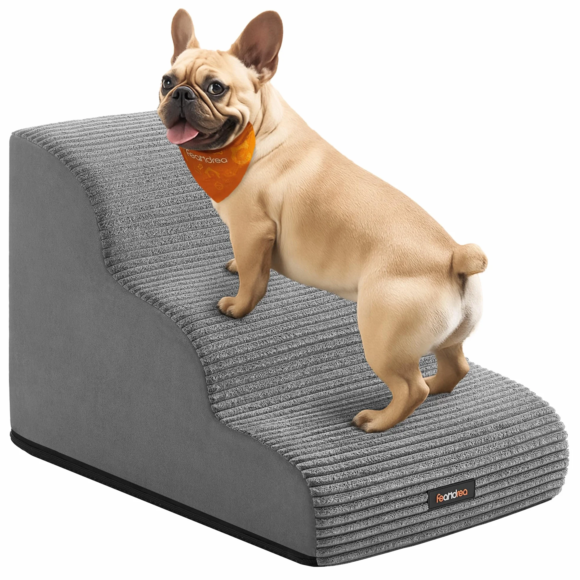 Feandrea Escalera para Perros de 3 Peldaños, para Cama, Sofá, Impermeable con Diseño Antideslizante, Pendiente Suave, Cubierta Lavable Extraíble, Asa, Gris Paloma PPS003G01