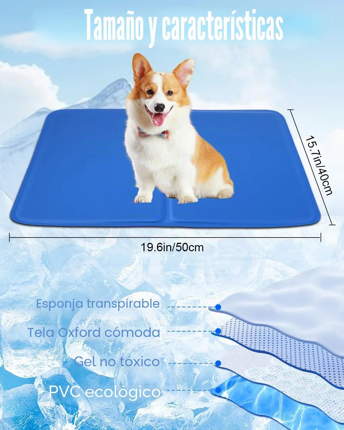Alfombra Refrescante para Perros y Gatos, Alfombrilla de Gel Autorefrigerante, Cama refrescante Perros, Cama Fria para Perros Verano, colchoneta Fresca para Mascotas pequeños 40 * 50cm