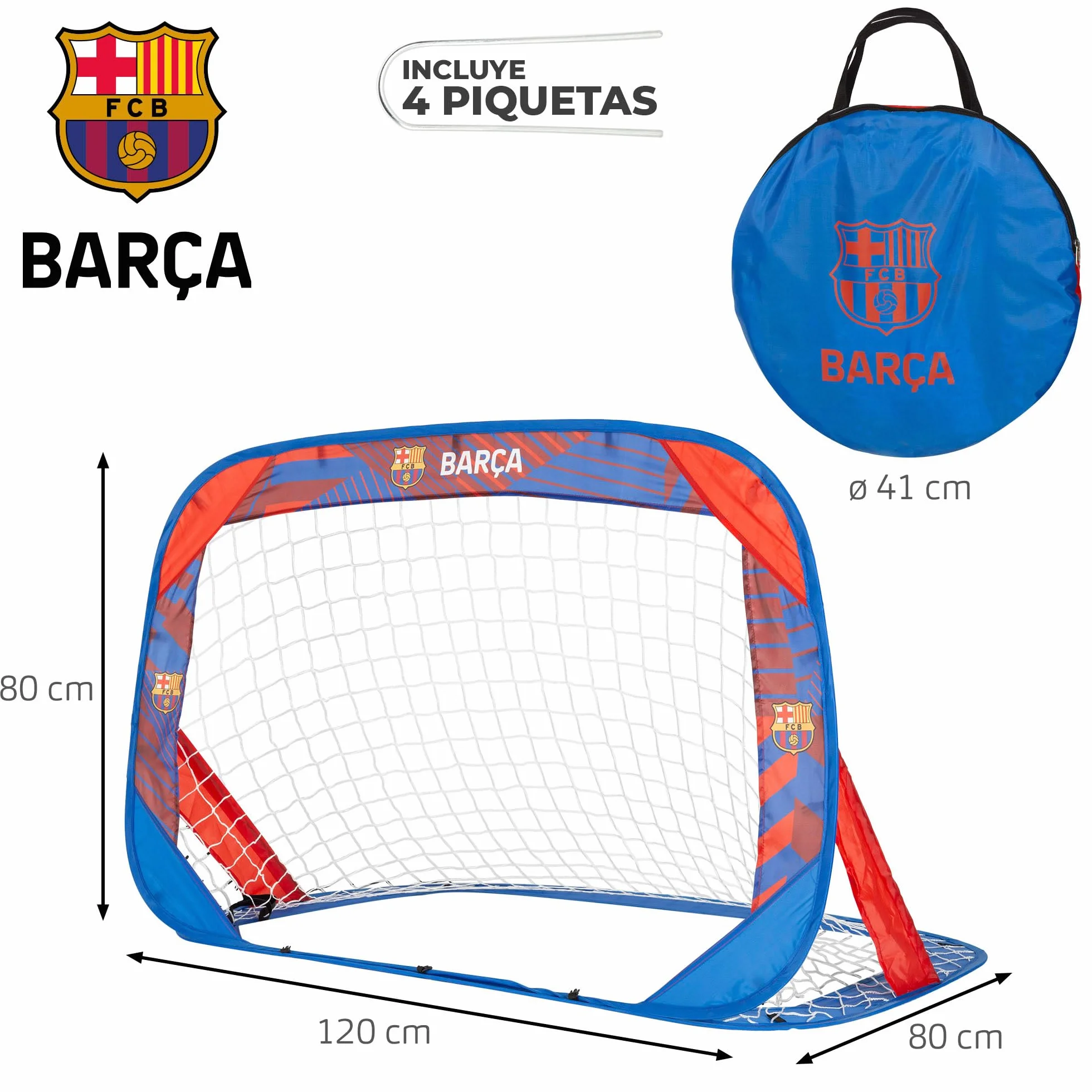 COLORBABY portería Pop-up fútbol 4 en 1, 120 x 80 x 80 cm, con dianas intercambiables, bolsa con asas