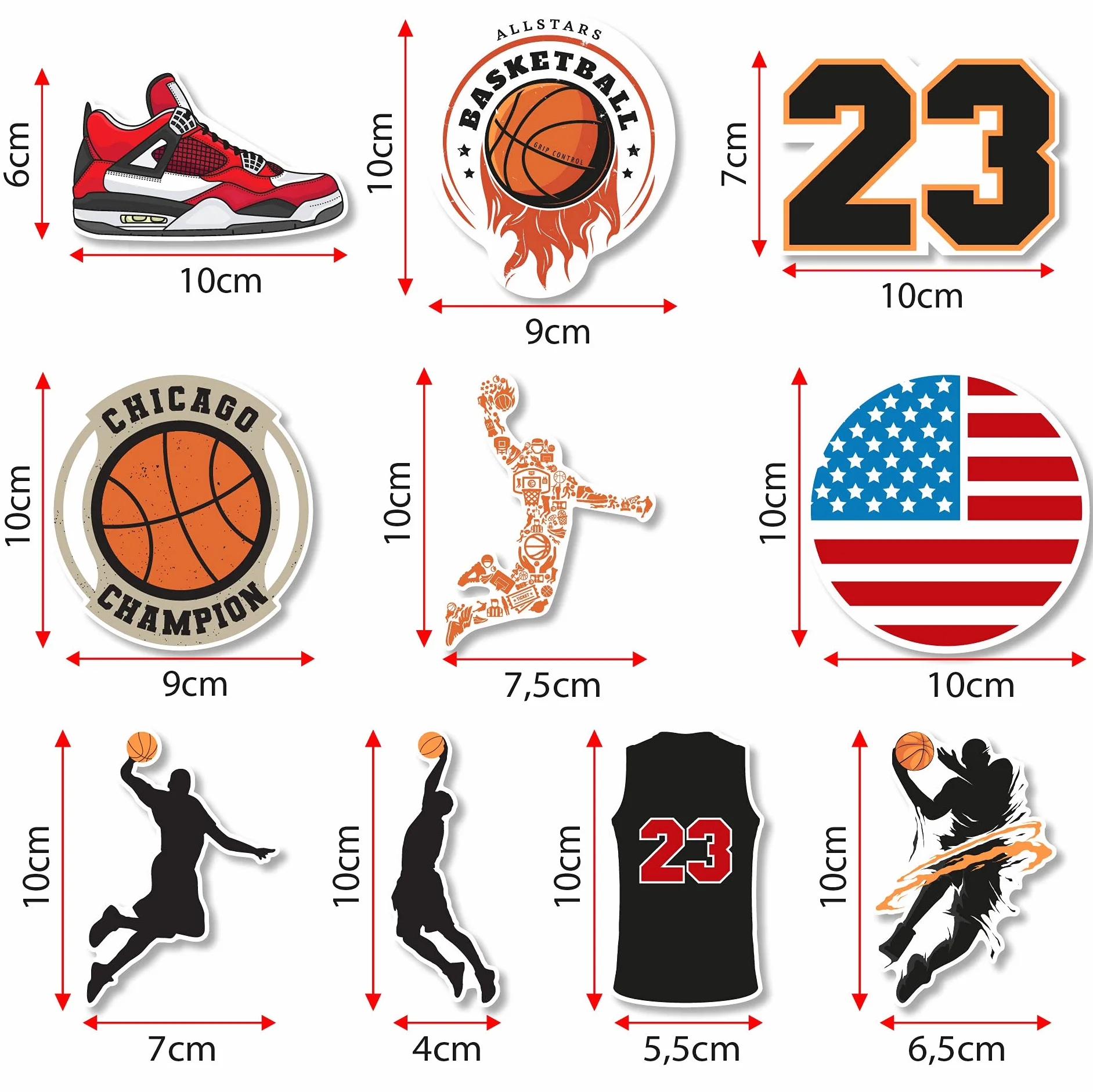 Pegatinas Basket Jordan 23 NBA Pack 10 Piezas Adhesivos