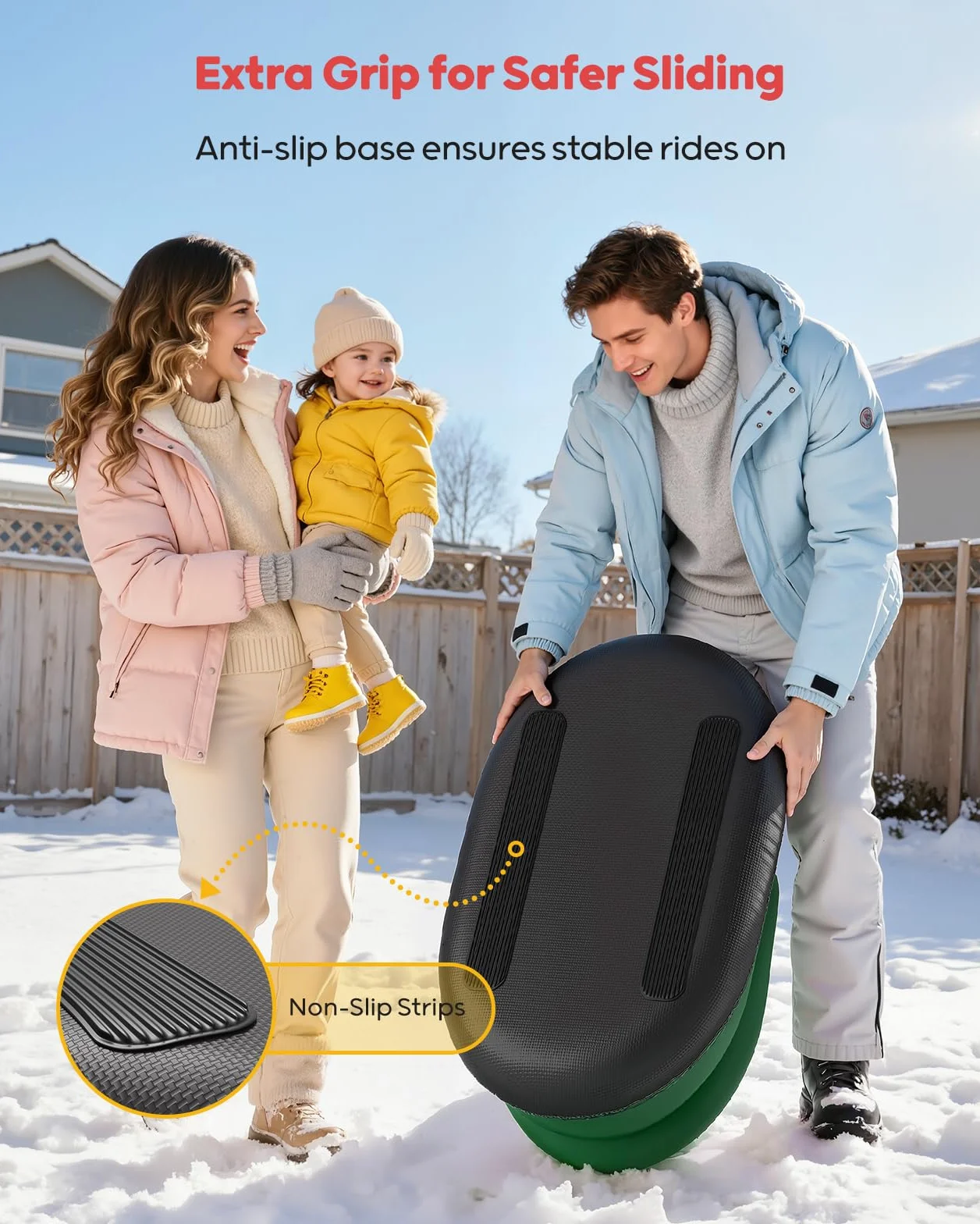 QPAU Trineo Inflable para Bebés y Niños - Air Sleigh de Invierno con Funda de Lona, Correa de Remolque, Asas y Protección 3 Lados