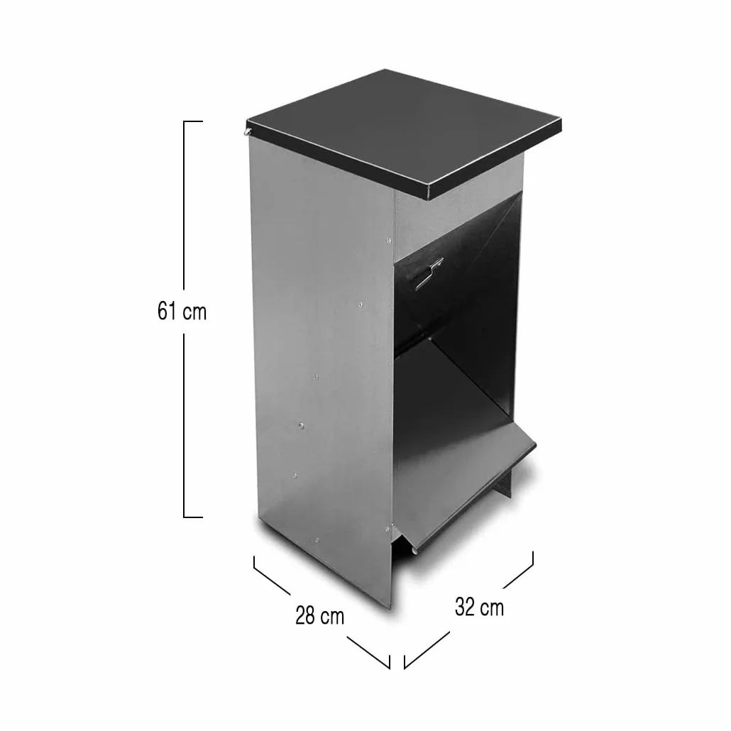 Comedero para Perros (Capacidad 30 L / 21,6 kg Aprox.) - Tolva para Perros Galvanizada Premium - con Tapa para Proteger el Pienso - Incluye expendedor de bolsitas