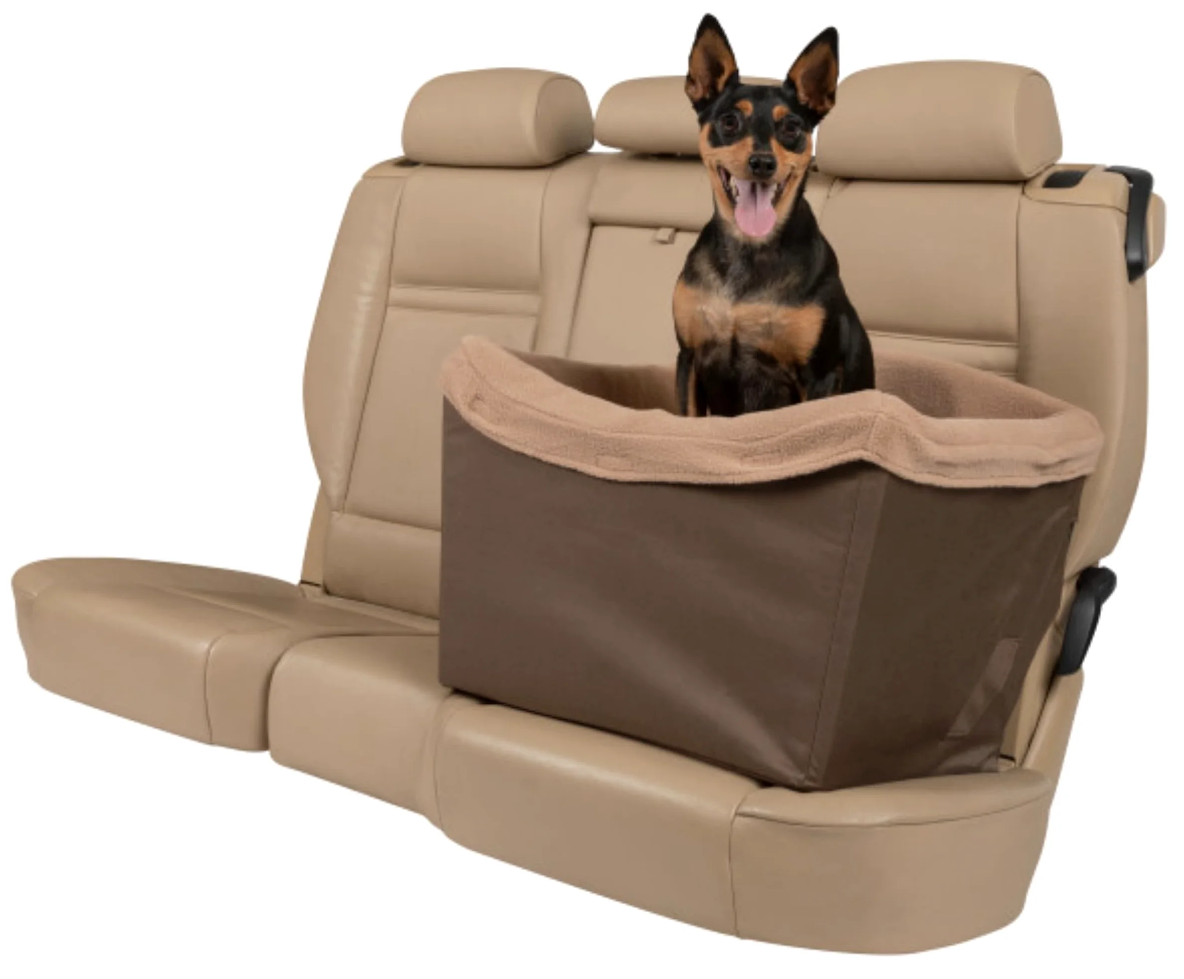 PetSafe Asiento de Seguridad para Perros Happy Ride - Adecuado para automóviles, vehículos Grandes y 4x4 - Incluye cinturón de Seguridad - Forro Polar Resistente Lavable a máquina, Marron