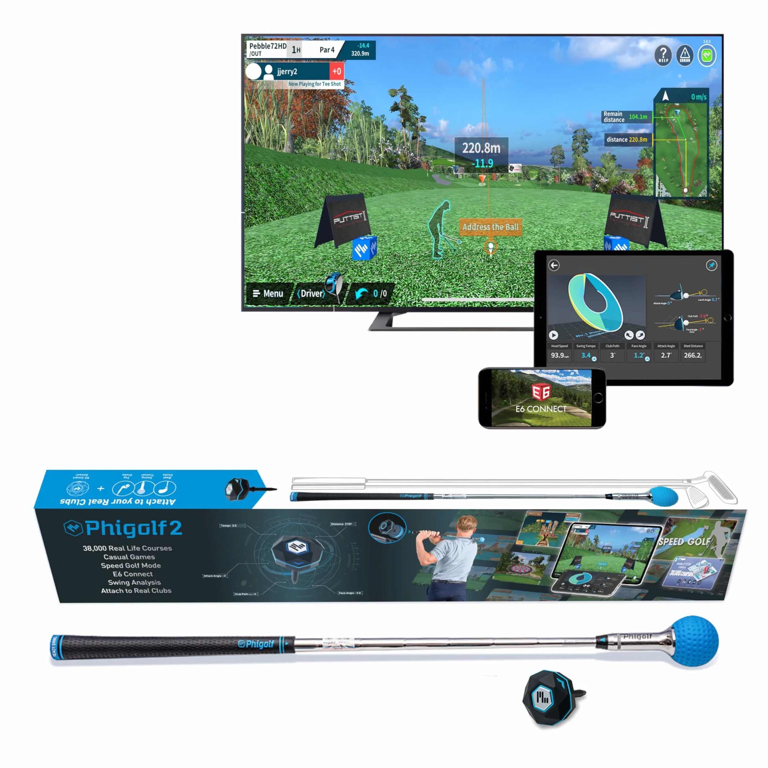 PHIGOLF Phigolf2 Simulador de Golf con Palo Oscilante, Entrenador de Swing con Sensor de Movimiento y Análisis 3D