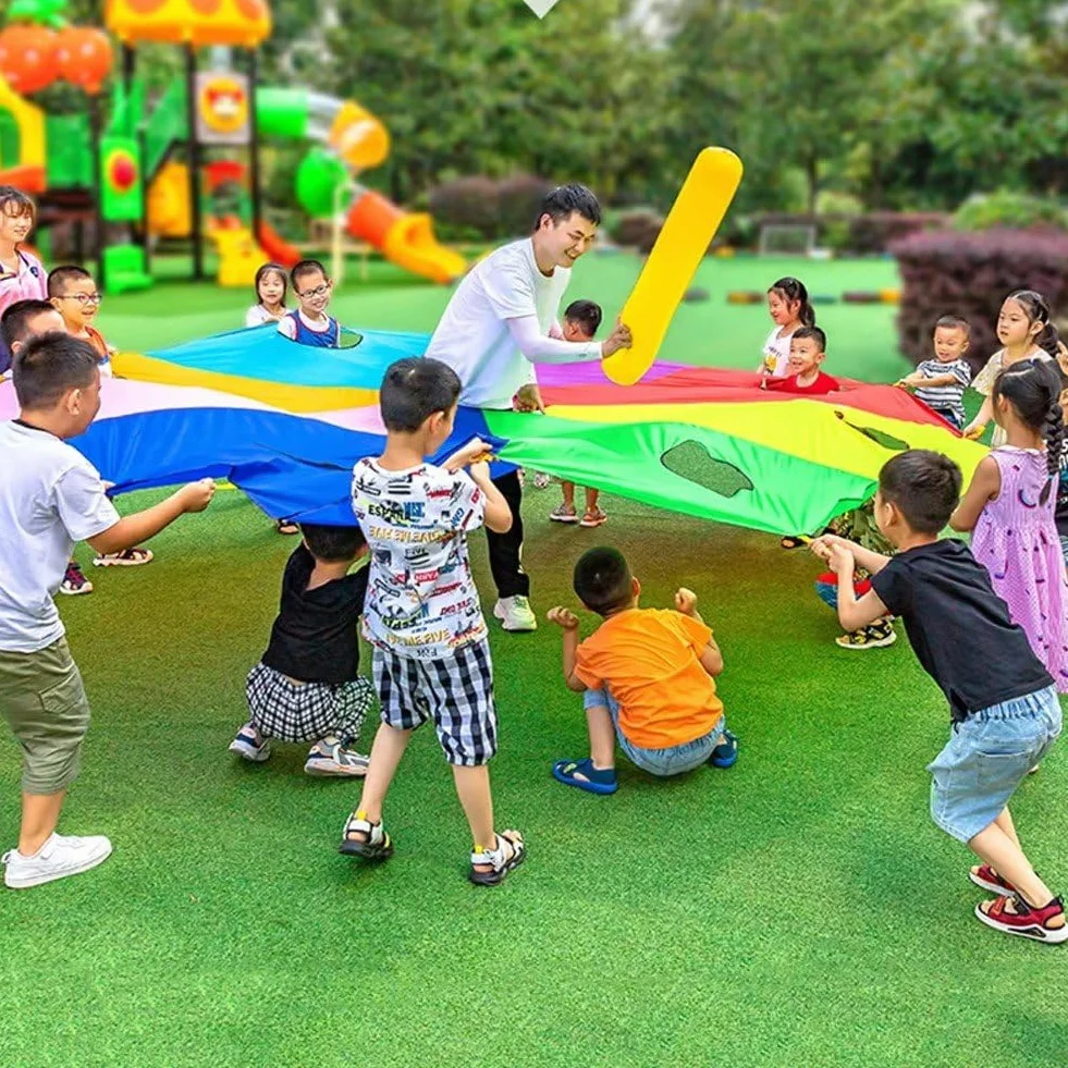 Paracaídas para Niños con Agujeros, Juguete Arcoíris, Equipo de Juego al Aire Libre