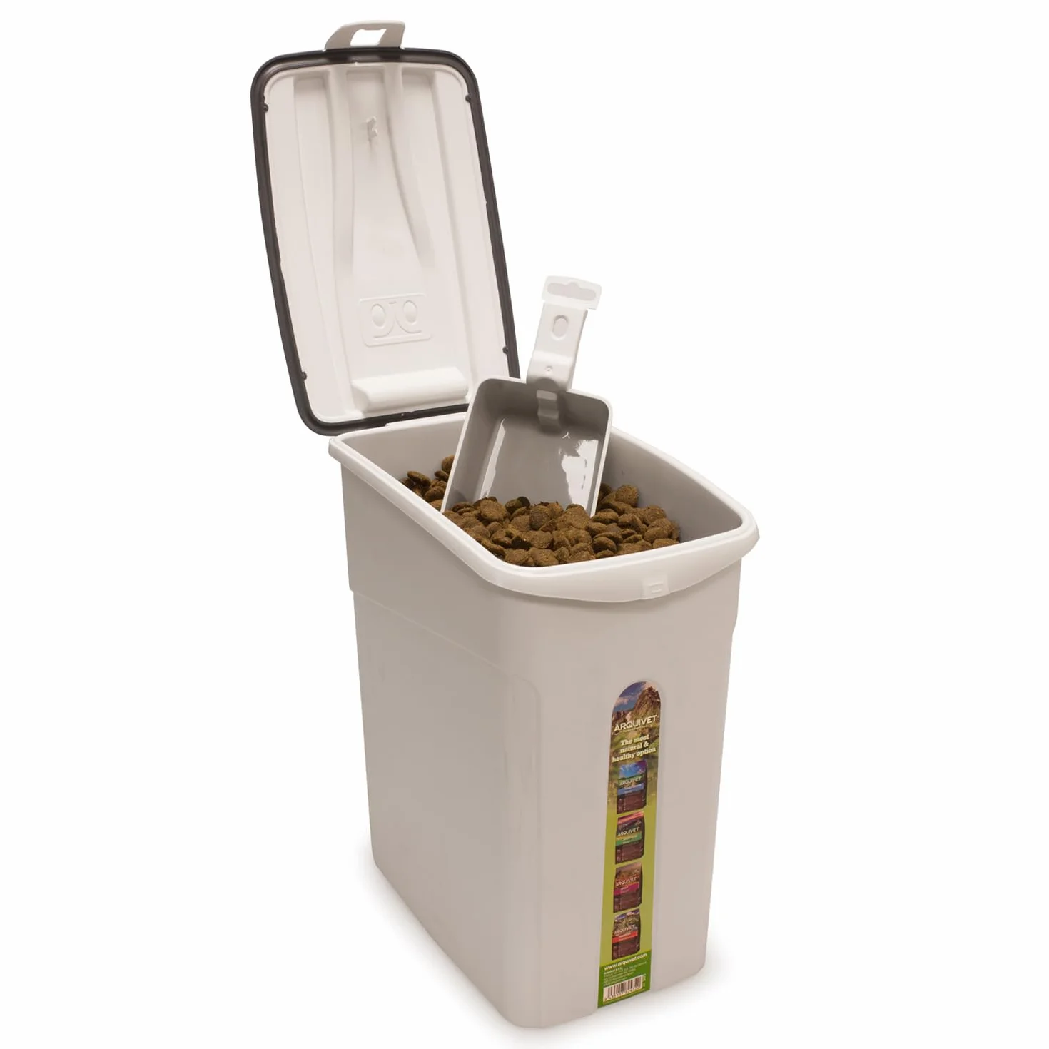 Arquivet, Contenedor hermético para pienso de perros o gatos, Hasta 14 litros, 5 Kg, Cubo para guardar la comida de nuestra mascota, Incluye pala dosificadora,19,5 x 31 x 34 cm