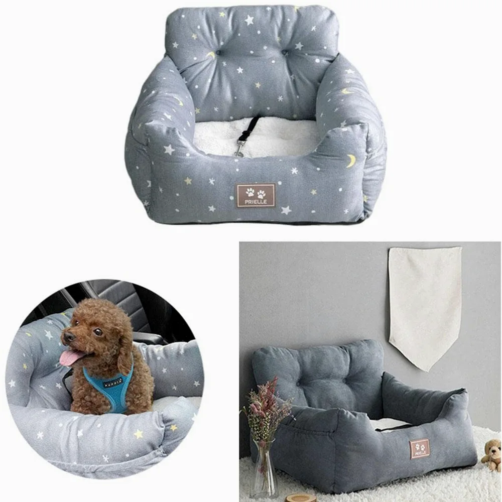 NC Cama Universal para Mascotas, Asiento, Perrera Suave con Cojín Antideslizante, con Correa de Seguridad Asiento de Coche para Perros para Gato, Gris