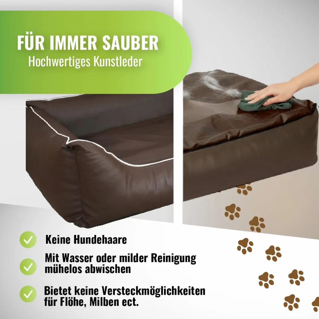 Cama para perros CopcoPet Rocco 2 en 1, impermeable y de piel sintética, con colchón de plástico para perros con espuma de copos o espuma viscoelástica ortopédica