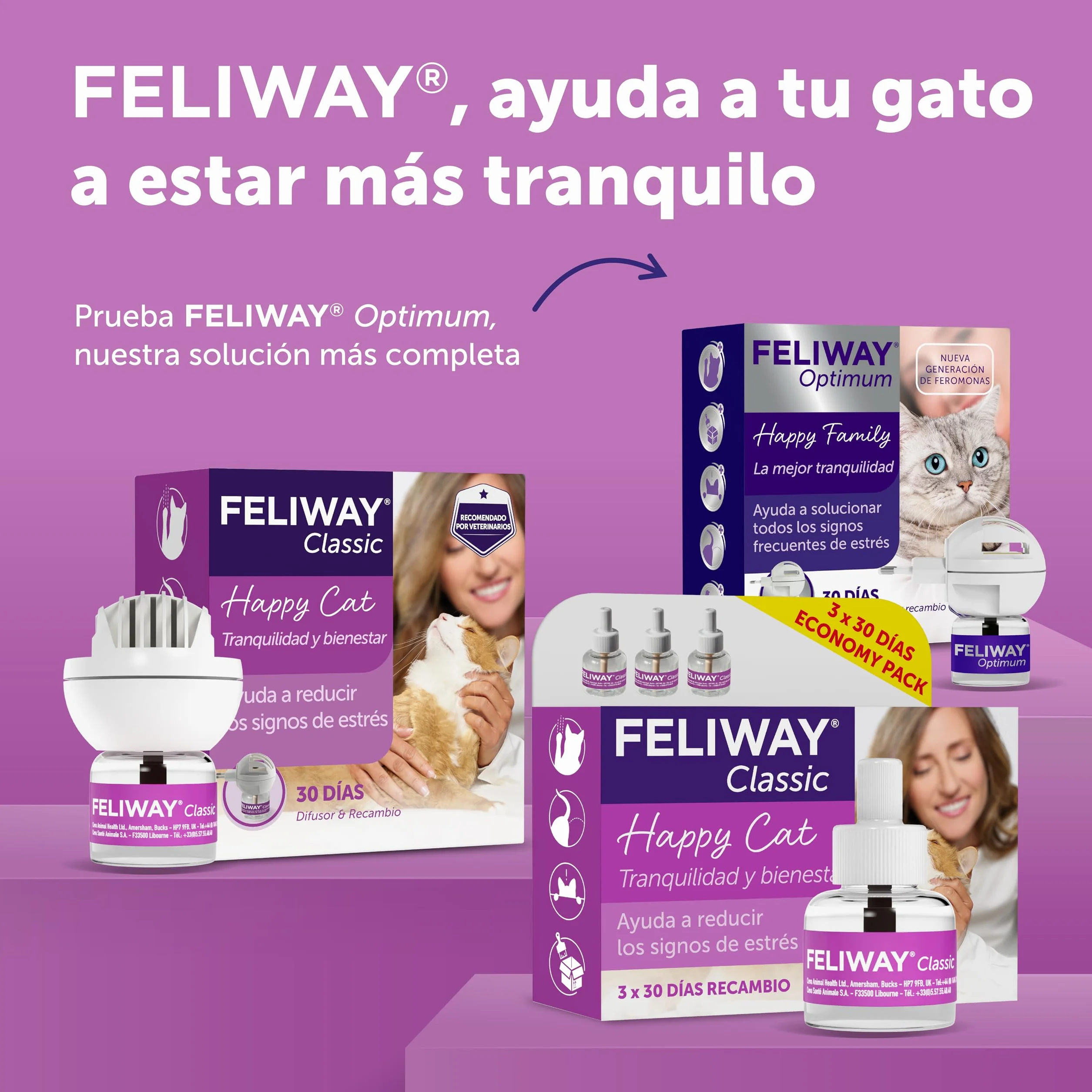 FELIWAY Classic - Pack Ahorro 3 recambios para 90 días (3x48ml) - Ayuda a reducir los signos más comunes de estrés en gatos y gatitos. Recomendado por veterinarios. Tranquilidad y bienestar.