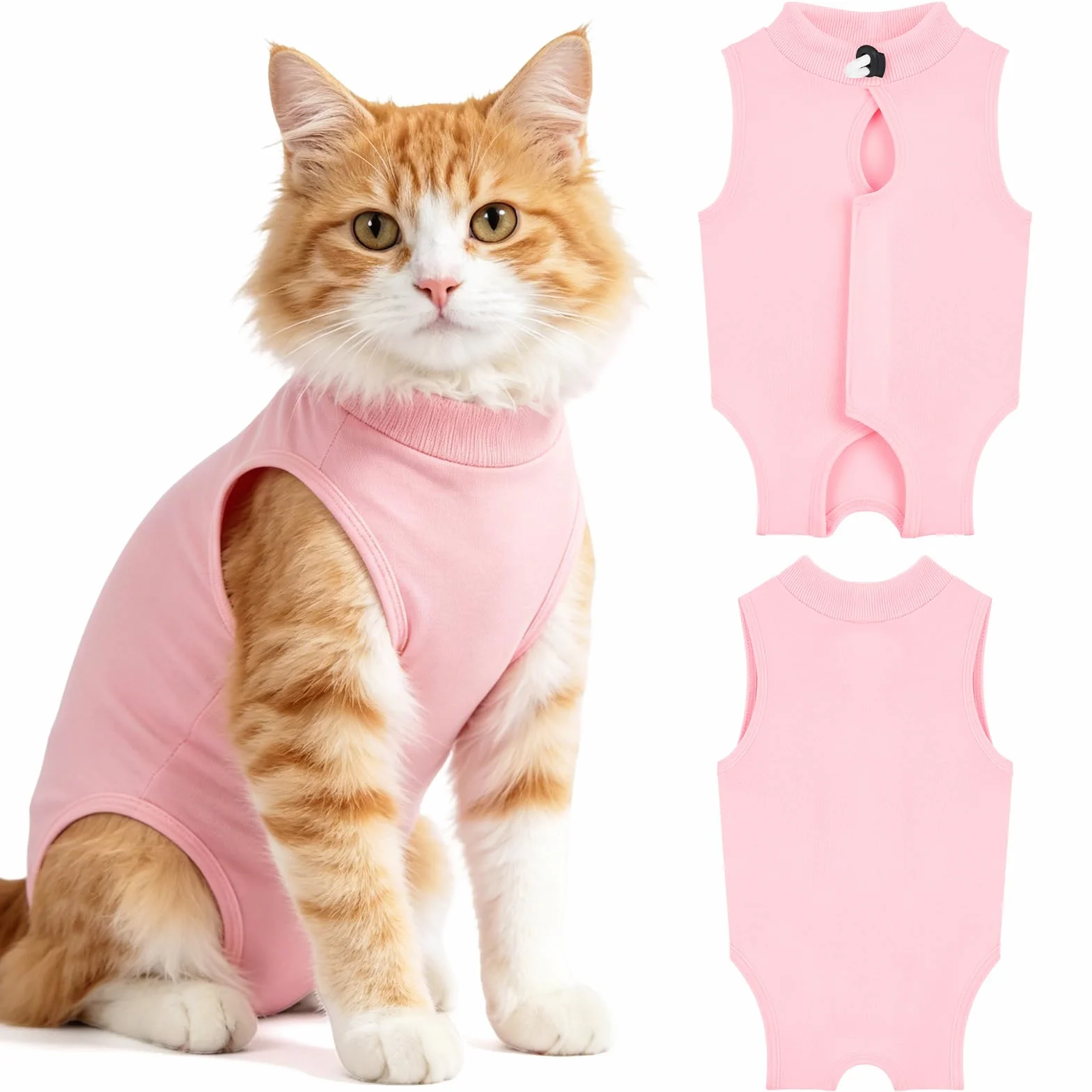 OFFCUP 2 Piezas Body de Recuperación para Gatos, Gatos Postoperatorio Hembra para Evitar Que se Laman Las Heridas, Suave y Cómodo, Gata Camiseta de Recuperación, Rosa, Talla M