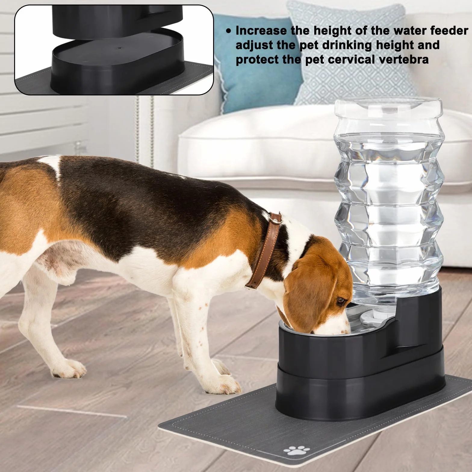 Sfozstra Bebedero automático de acero inoxidable con almohadilla impermeable, dispensador de borde elevado para gatos y perros (hierro 9L)