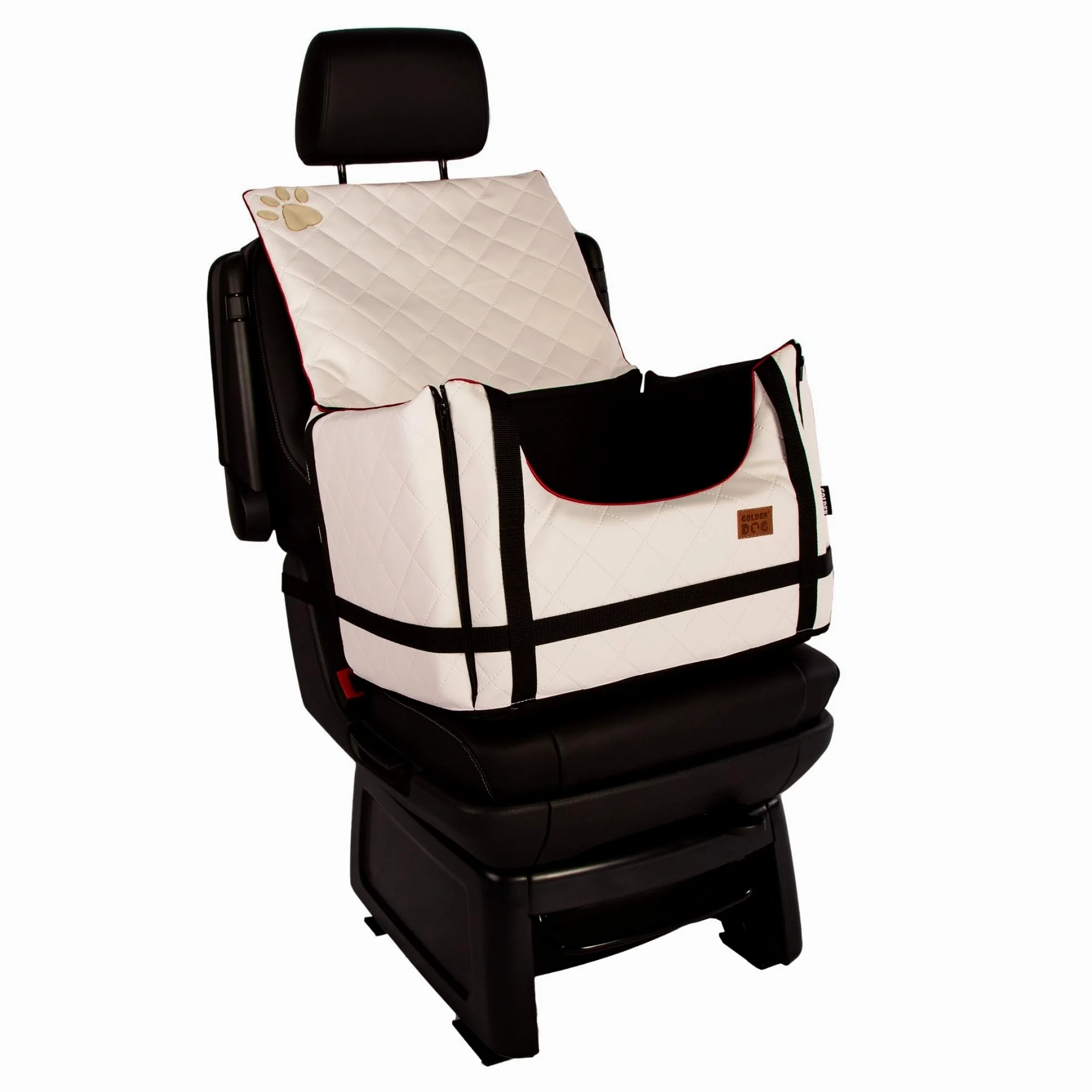 Golden Dog - Transportín para perro con cinturón de seguridad XL-75 x 55 x 33 cm – Asiento de coche de imitación de piel para perro, resistente al agua, asiento para perros – Asiento para el copiloto
