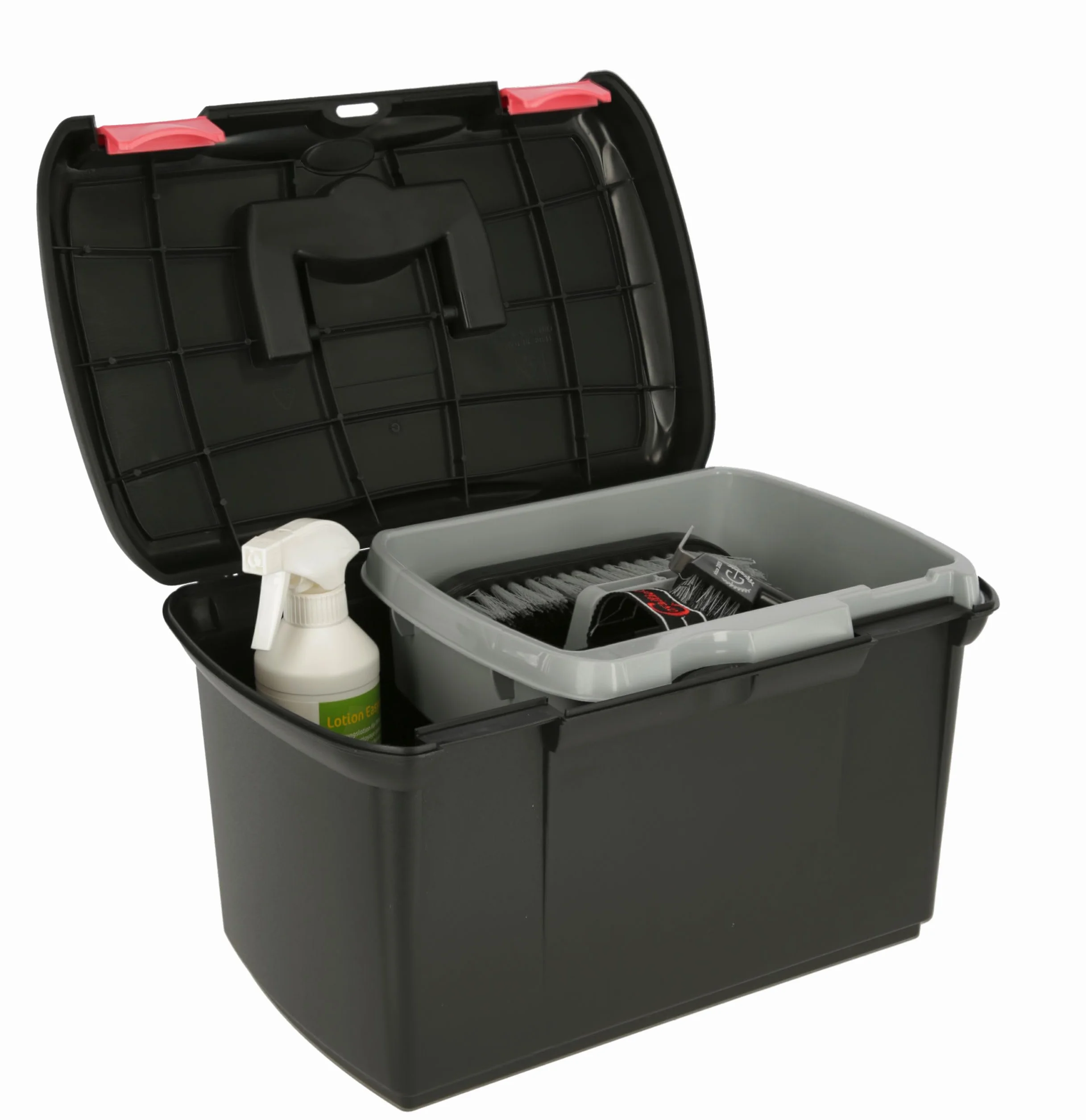 Covalliero Caja de Aseo Arrezzo, Color Negro/Fucsia, 40x25x24,5 cm, de plástico, con pestañas, Inserto extraíble y Tapa con Solapas de Cierre