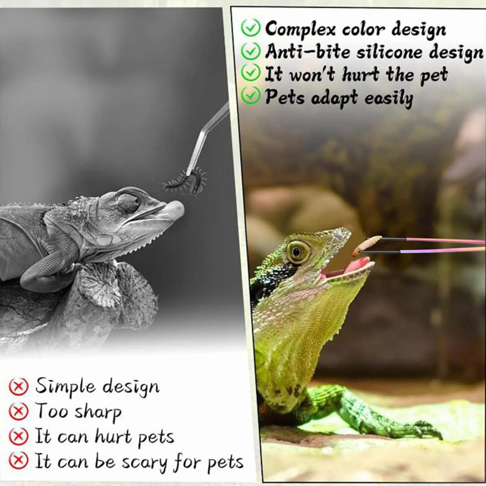 Pinzas para Alimentar Reptiles, Pinzas Largas para Acuario, Accesorios Y Herramientas con Cabezal De Silicona Antideslizante para Lagartos, Plantas Acuáticas, Arañas, Terrario De Mascotas,
