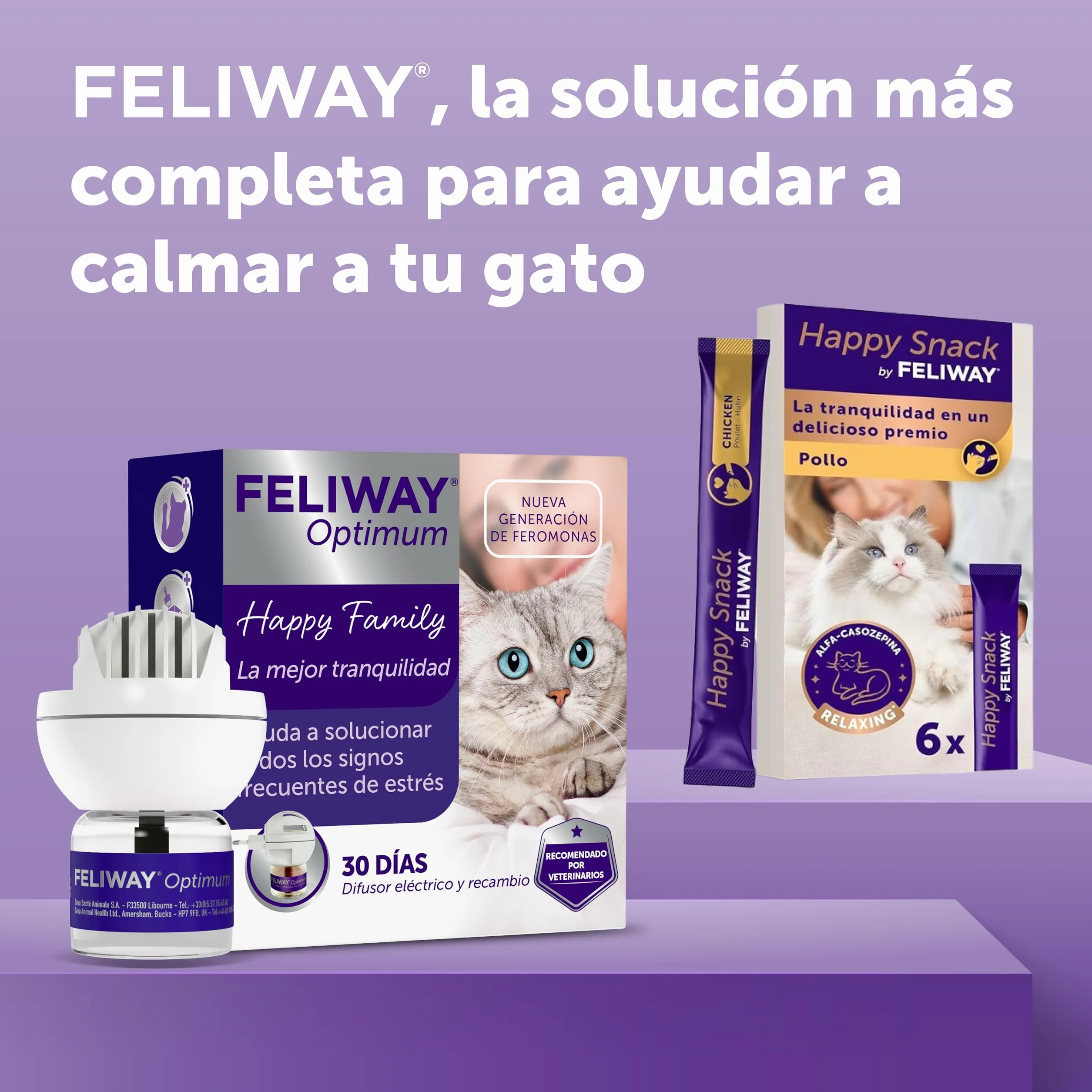 FELIWAY Optimum - Difusor + Recambio de feromonas calmantes para gatos (30 días, 48 mililitro) - Ayuda a reducir los signos más comunes de estrés. Recomendado por veterinarios. La mejor tranquilidad