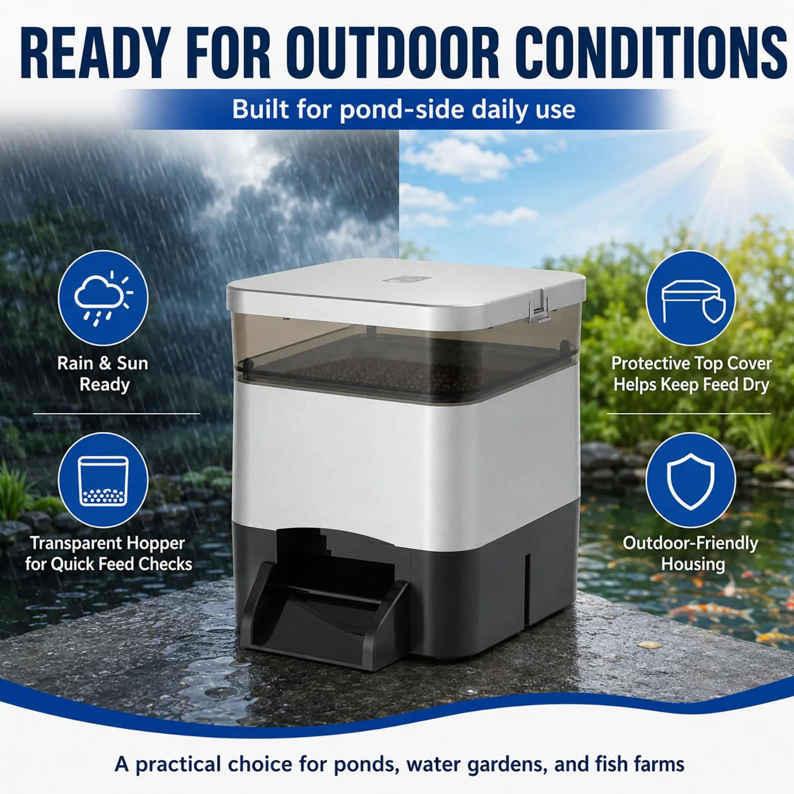 Alimentador Solar para Estanque - Dispensador Automático 4 L con Programación Diaria para Peces Black