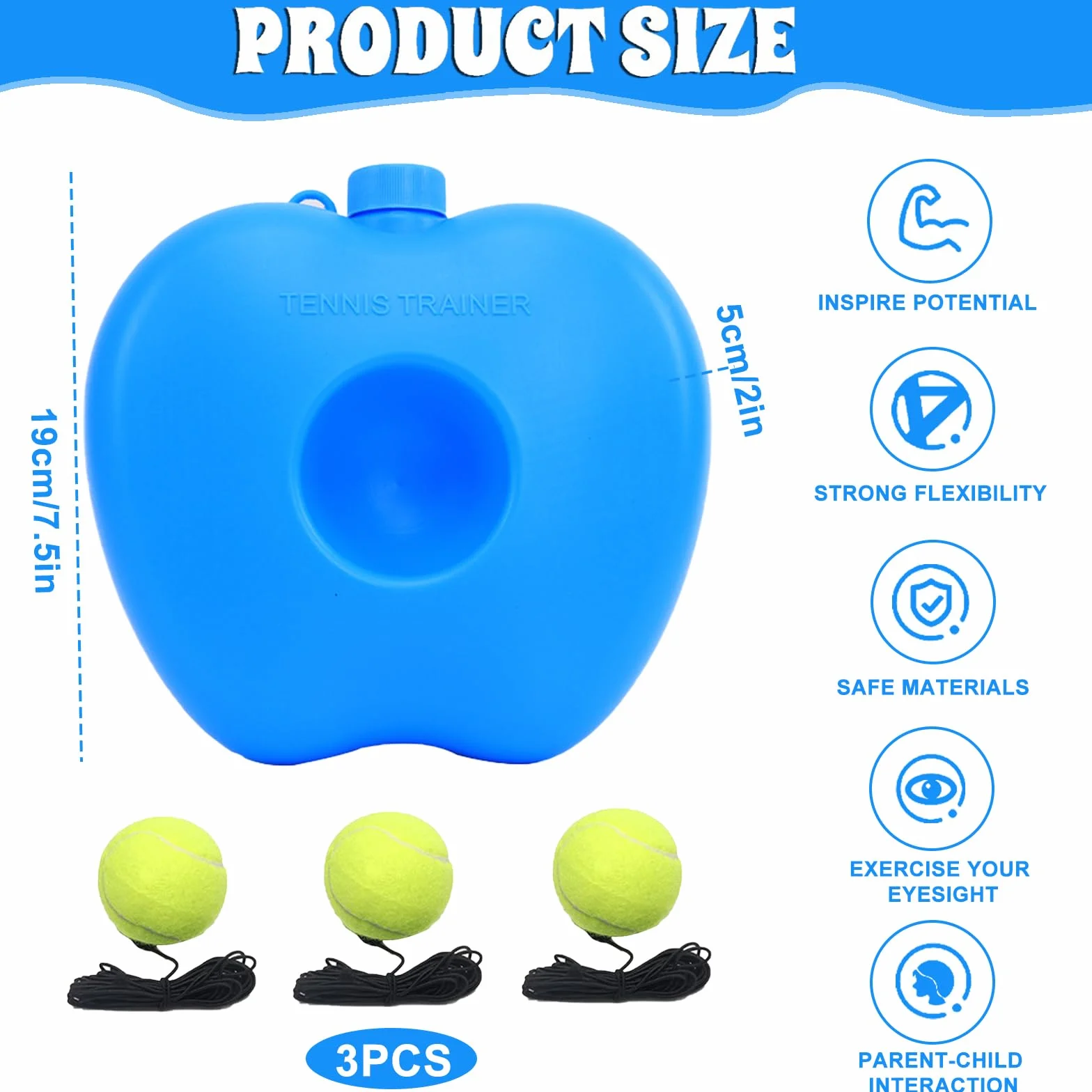 Funmo Juego de entrenador de tenis, tabla de base con 2 pelotas de rebote