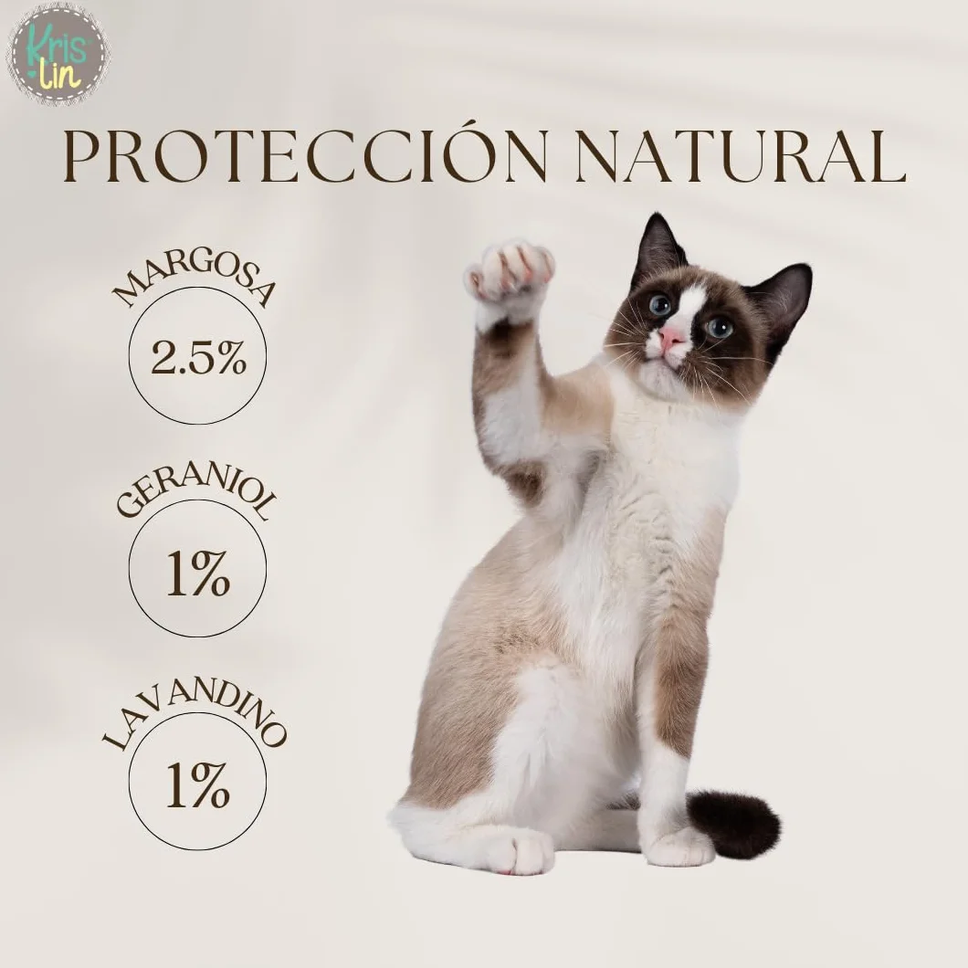 Pack de 8 Collares antiparasitarios para Gatos con Margosa, geraniol y lavandino | Cítrico | Marrón | 30 cm