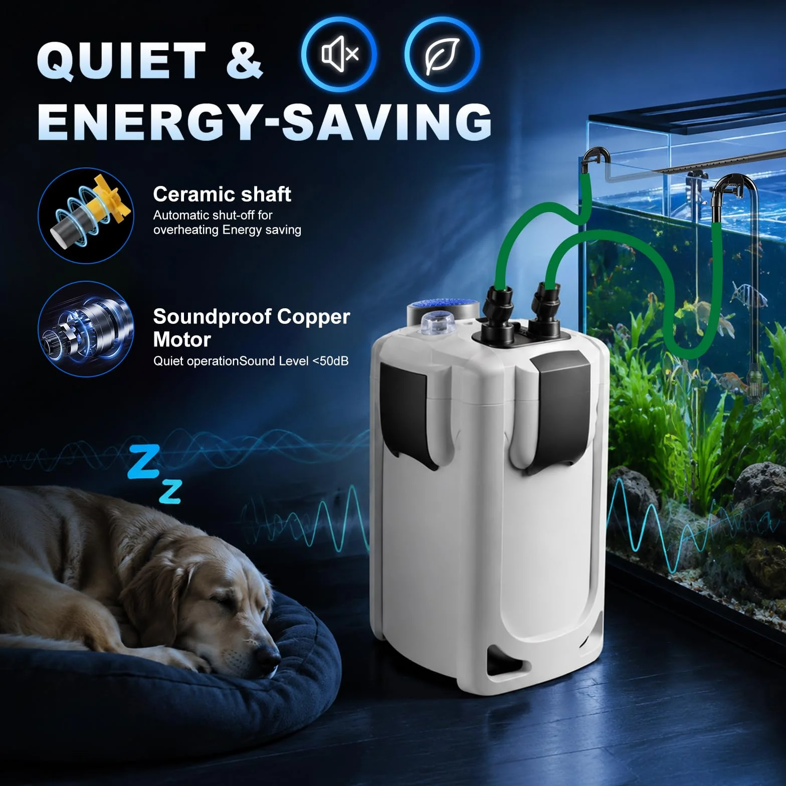 EXLECO Filtro Externo Acuario con Lámpara 9W UVC 2000L/H 45W Filtro Pecera Flujo Ajustable con Material Filtrante y Manguera Acuario Tubo, Bomba de Filtrar Aquário para Pecera