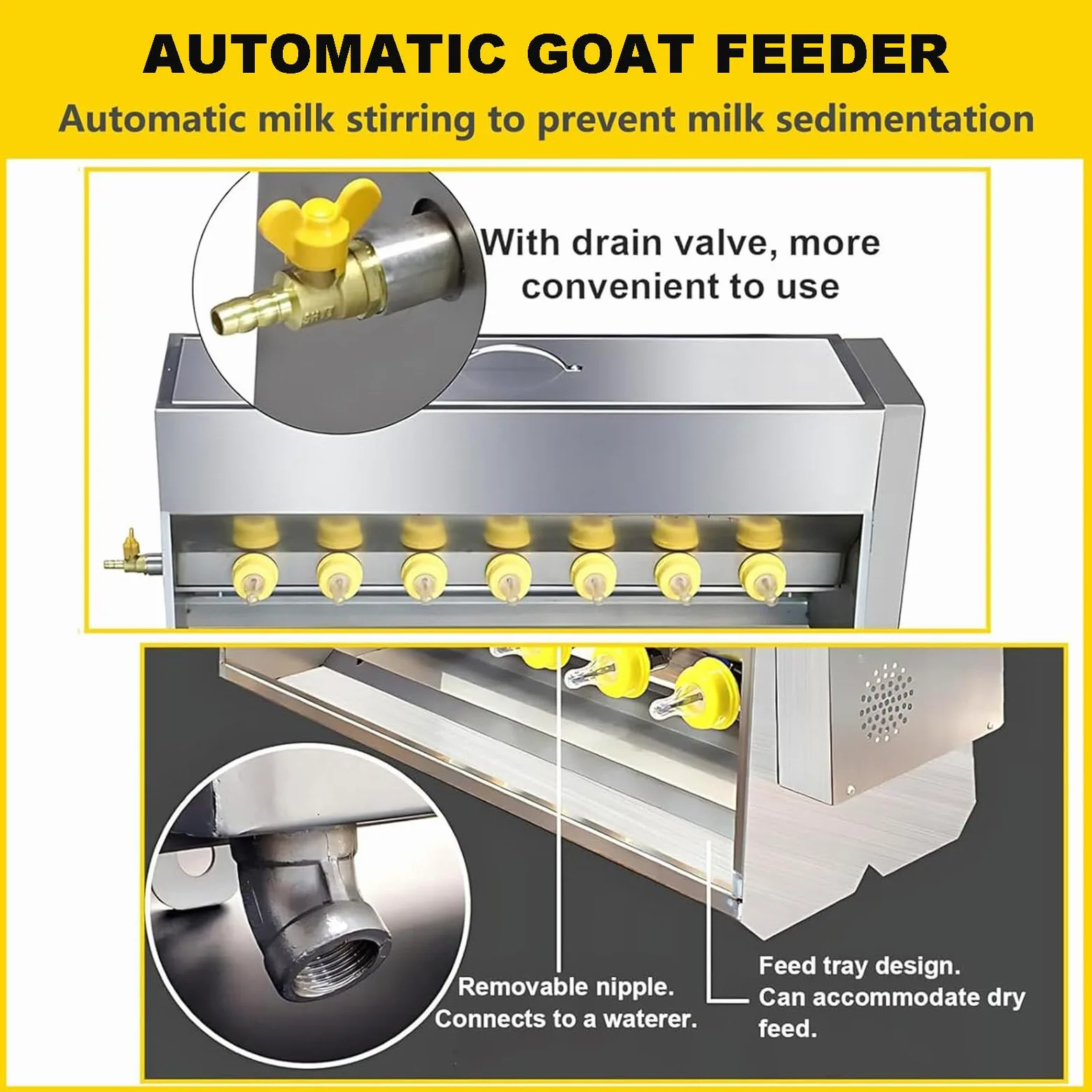 Comedero automático de leche de lechón, estación de alimentación de temperatura constante de acero inoxidable con tetina de silicona, ideal para 15/20 L de capacidad, solución de alimentación